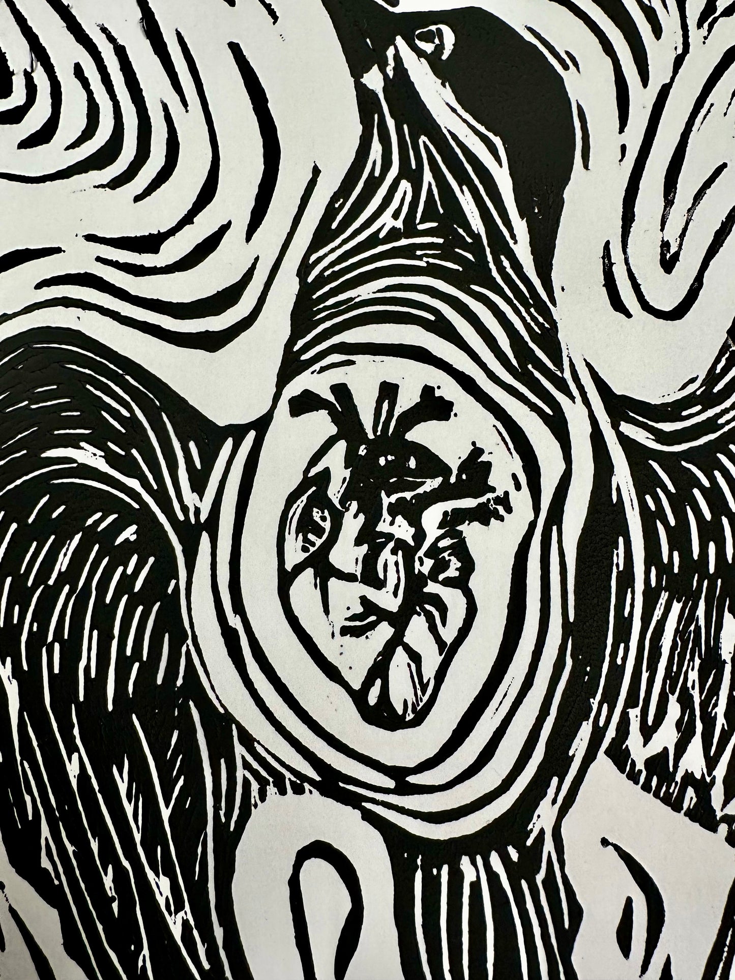 Original, hand-carved & pulled linocut block print - Unframed, 8x10 -Bird/heart