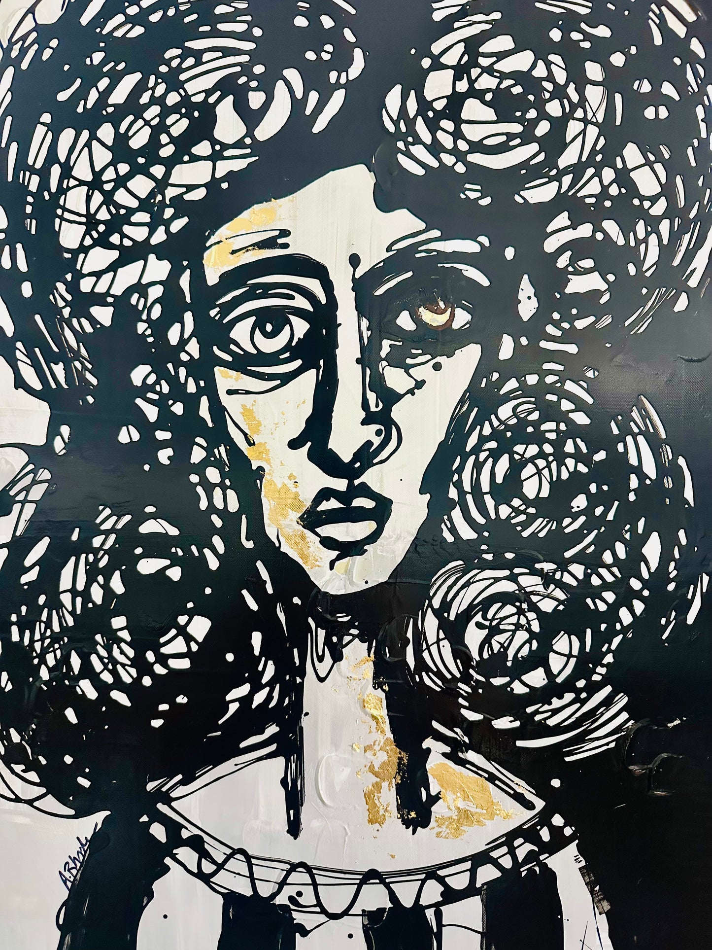 19x27” Original painting on gallery edge canvas Abstract,splatter, contour portrait.