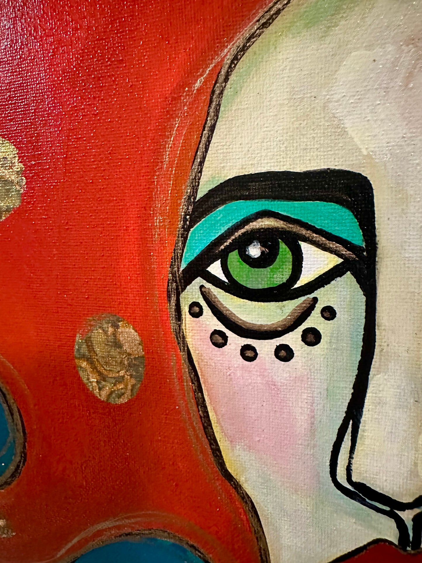 Original painting on canvas board in ornate vintage gold frame 21x25 *Abstract Portrait w/collage