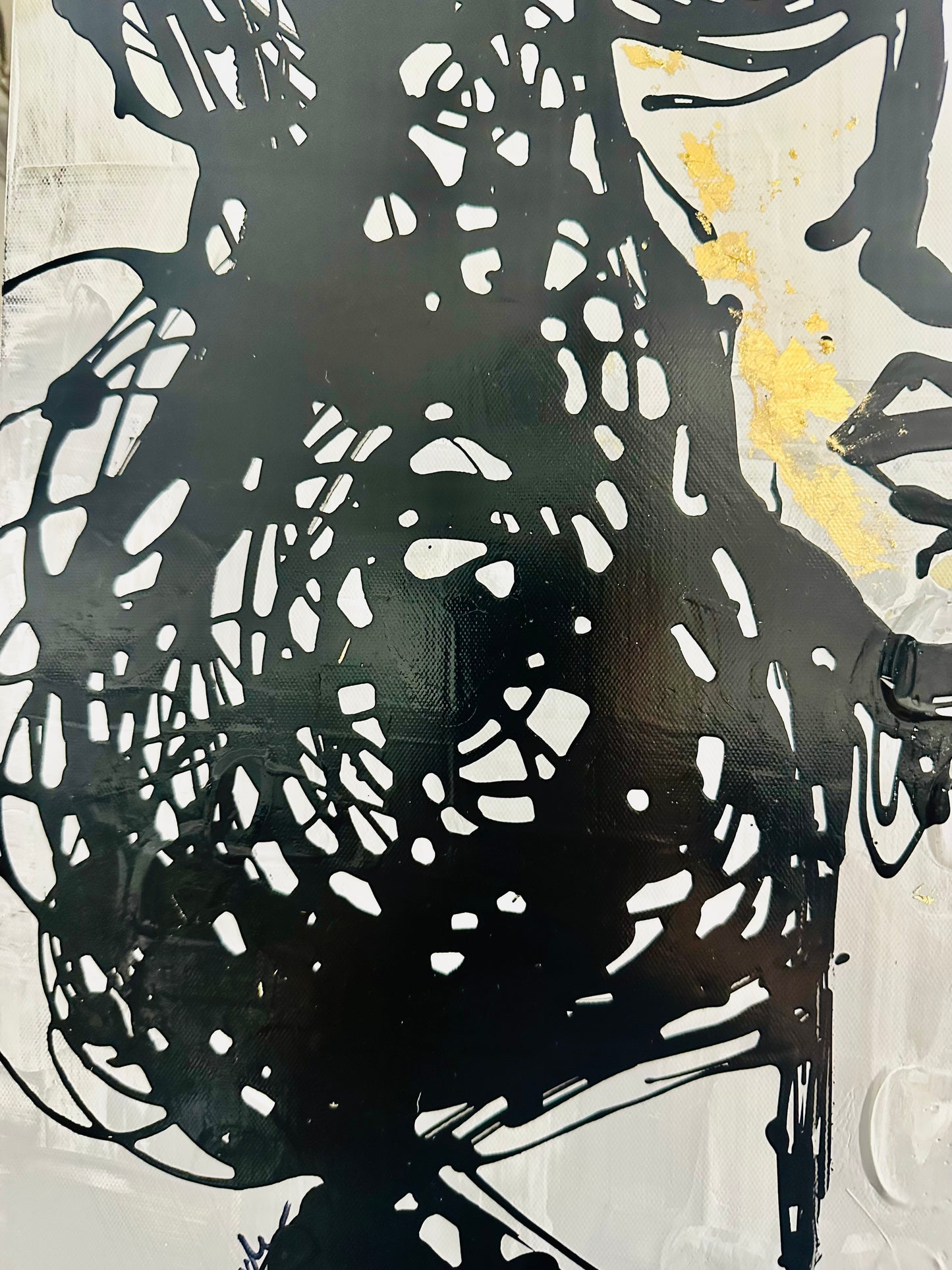 19x27” Original painting on gallery edge canvas Abstract,splatter, contour portrait.