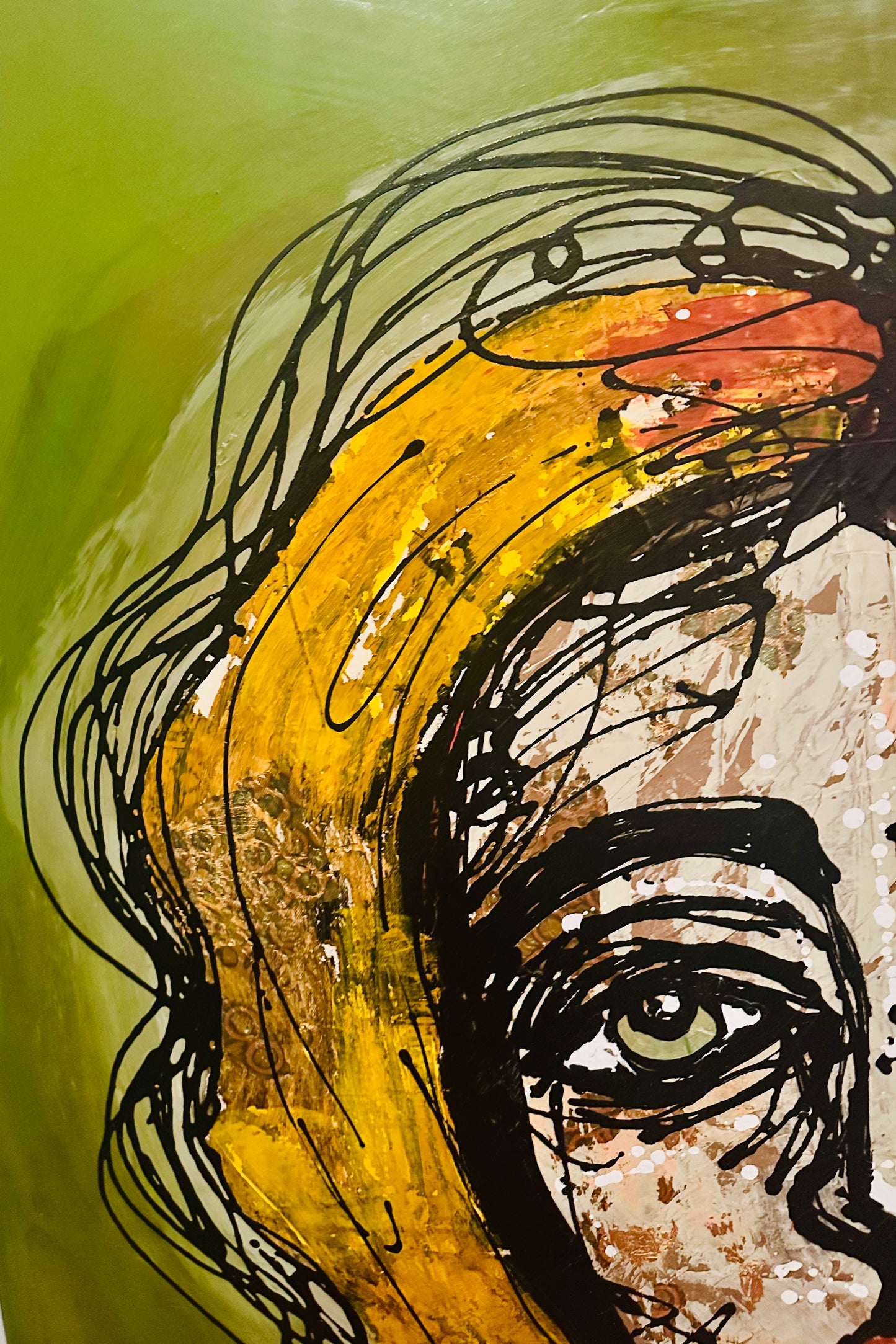 Large 40x60” Original painting on wide gallery edge canvas Abstract,splatter, contour portrait w/ mixed media
