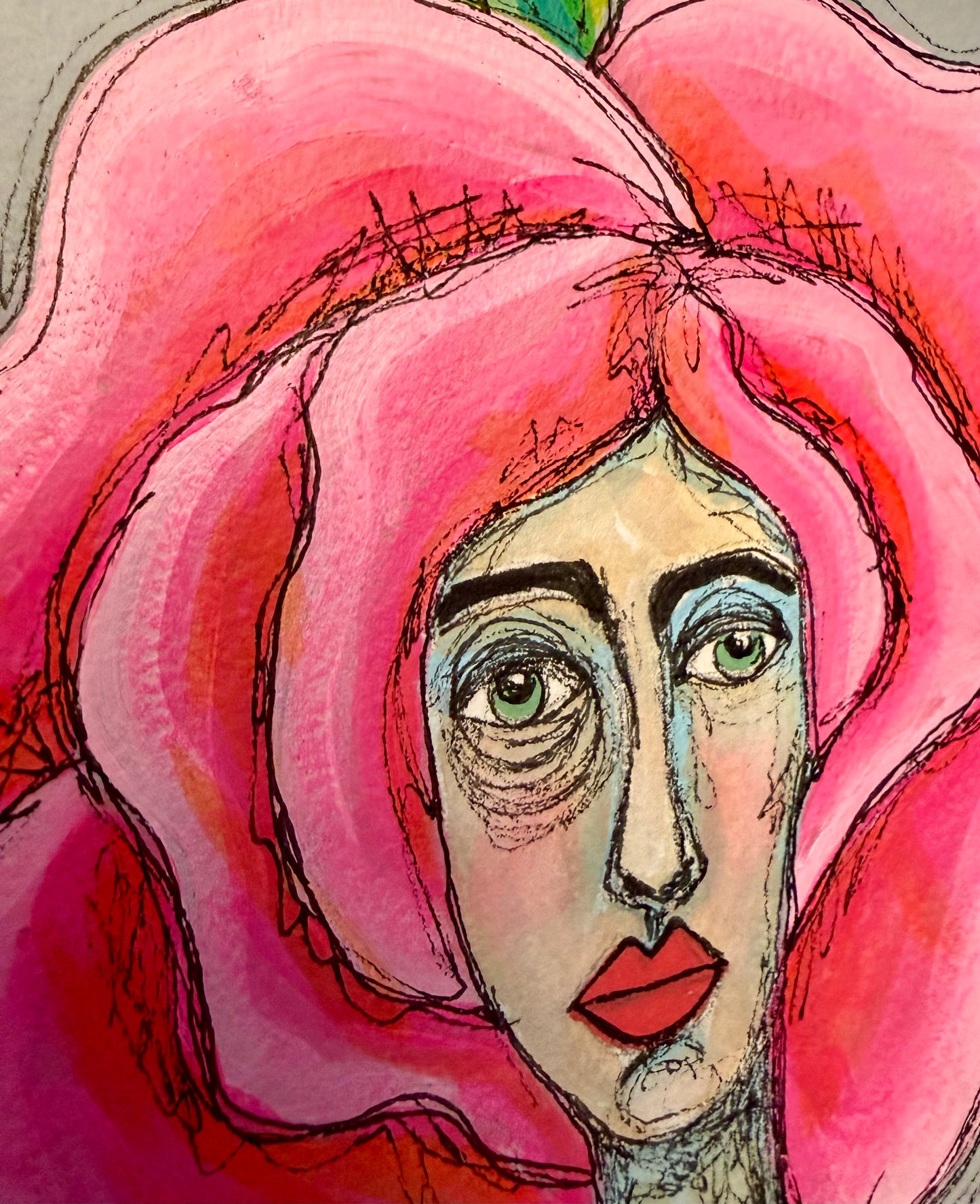 8x10” Original, signed painting on heavyweight archival paper. Abstract portrait-acrylic & ink, unframed.