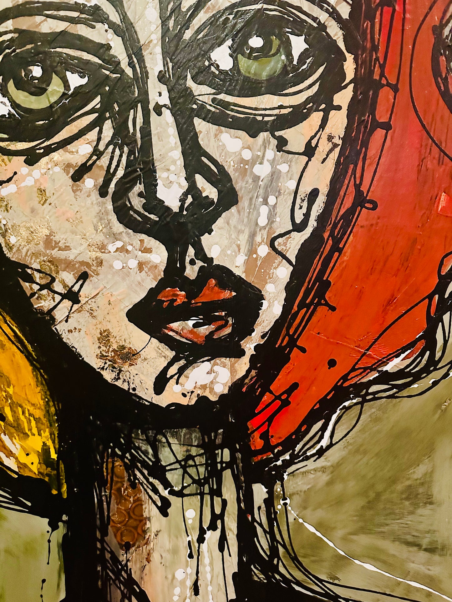 Large 40x60” Original painting on wide gallery edge canvas Abstract,splatter, contour portrait w/ mixed media