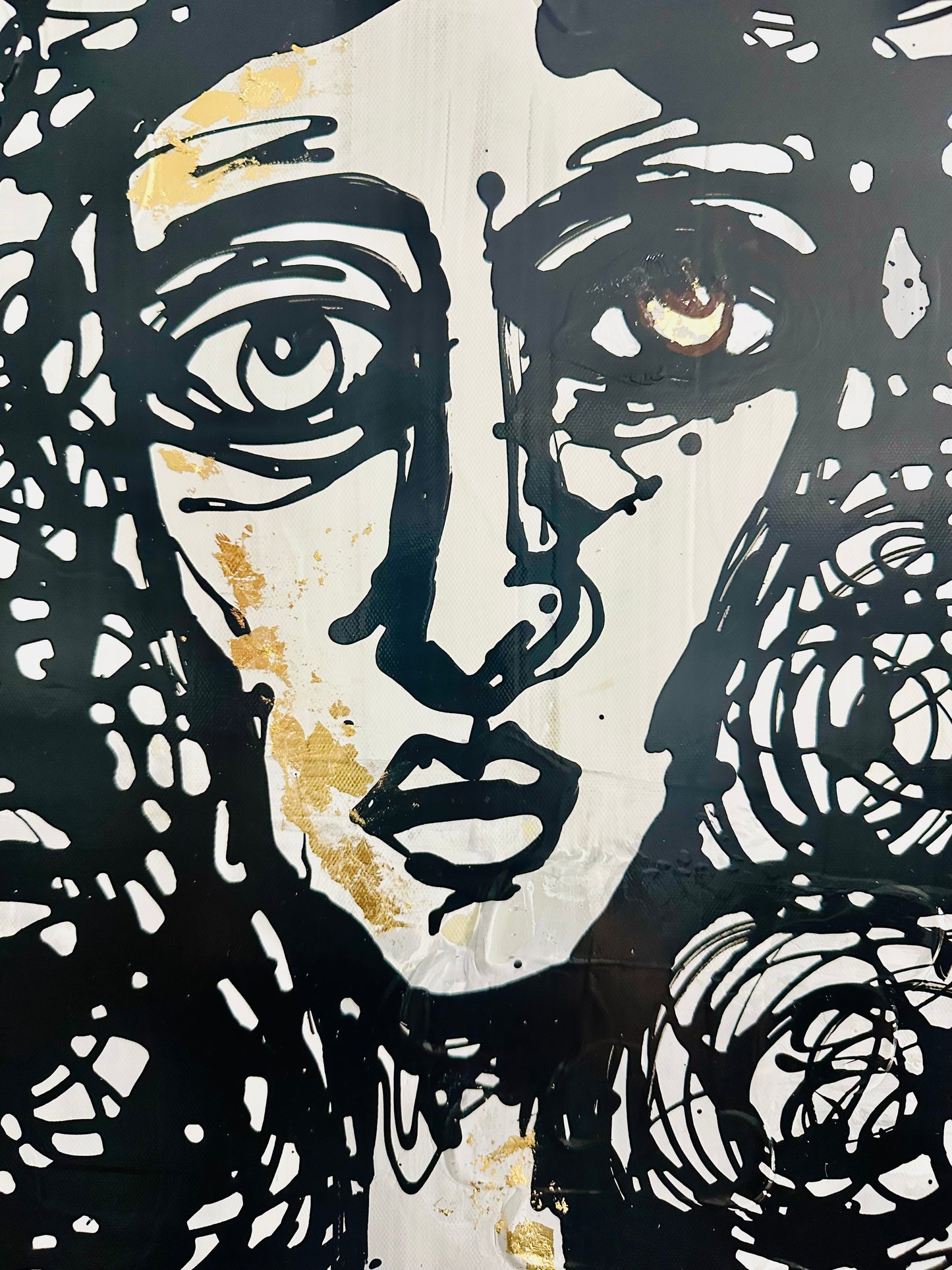 19x27” Original painting on gallery edge canvas Abstract,splatter, contour portrait.