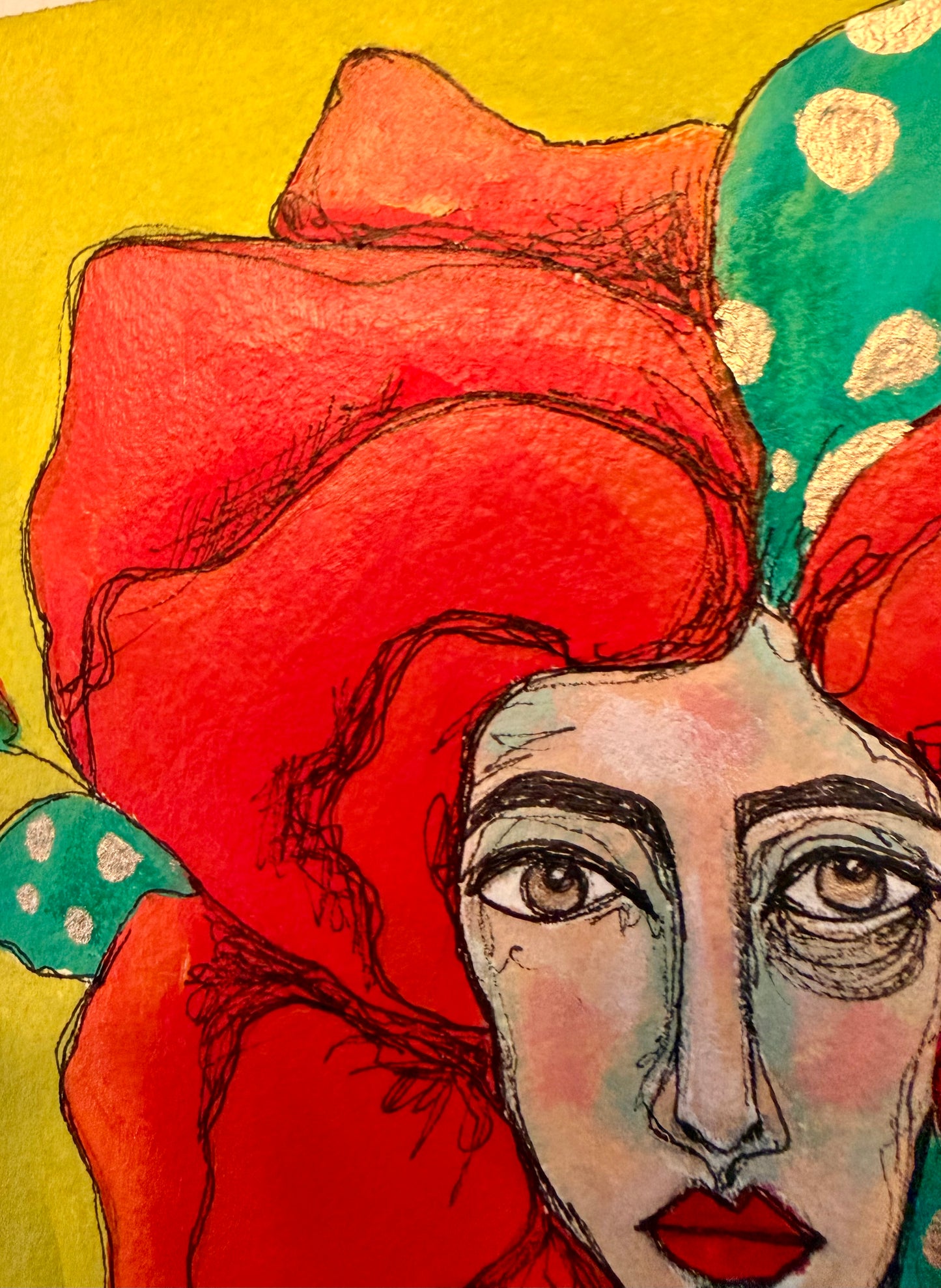 9x12”Original, signed painting on heavyweight archival paper. Abstract portrait-acrylic & ink, unframed.