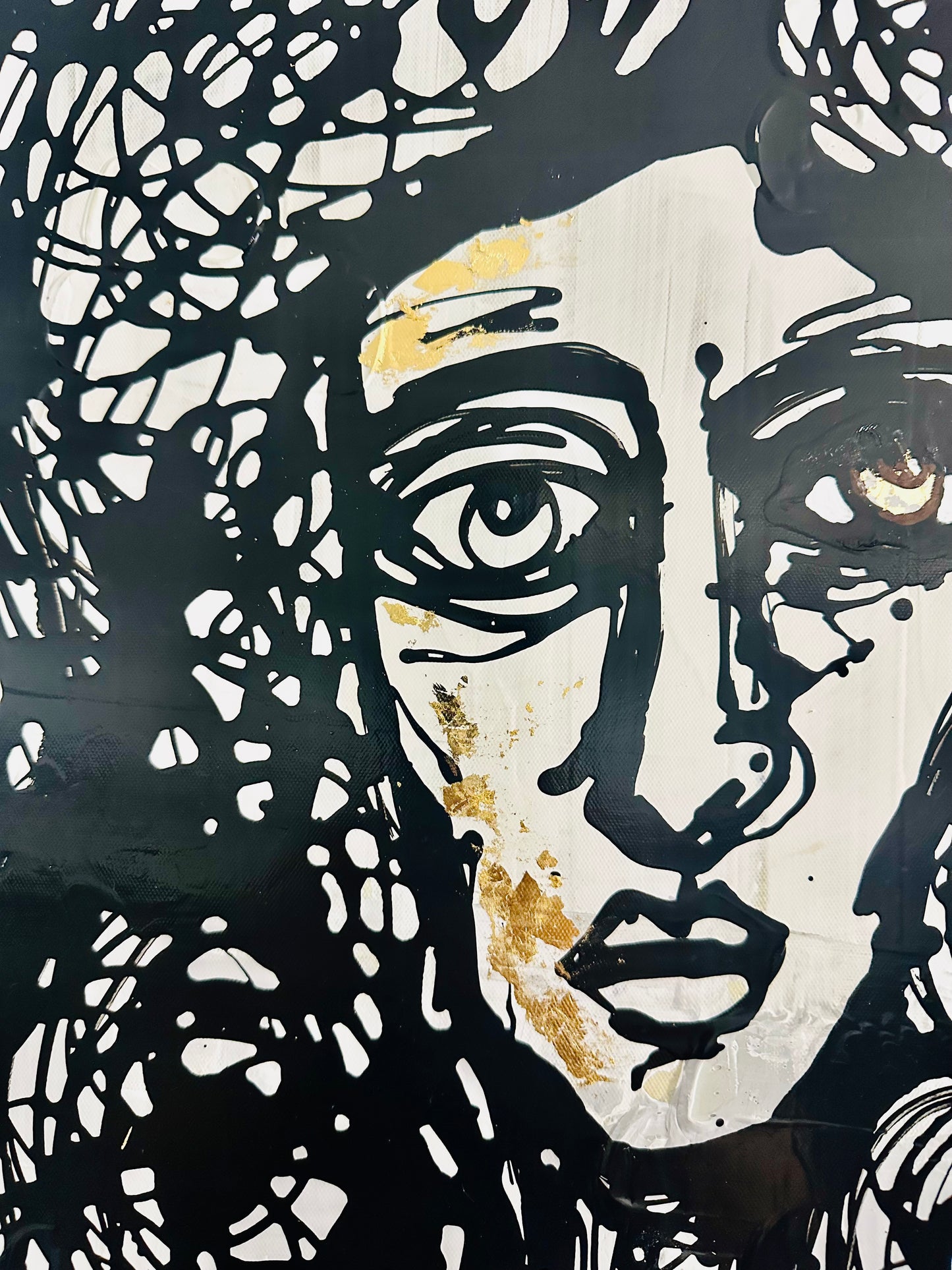 19x27” Original painting on gallery edge canvas Abstract,splatter, contour portrait.
