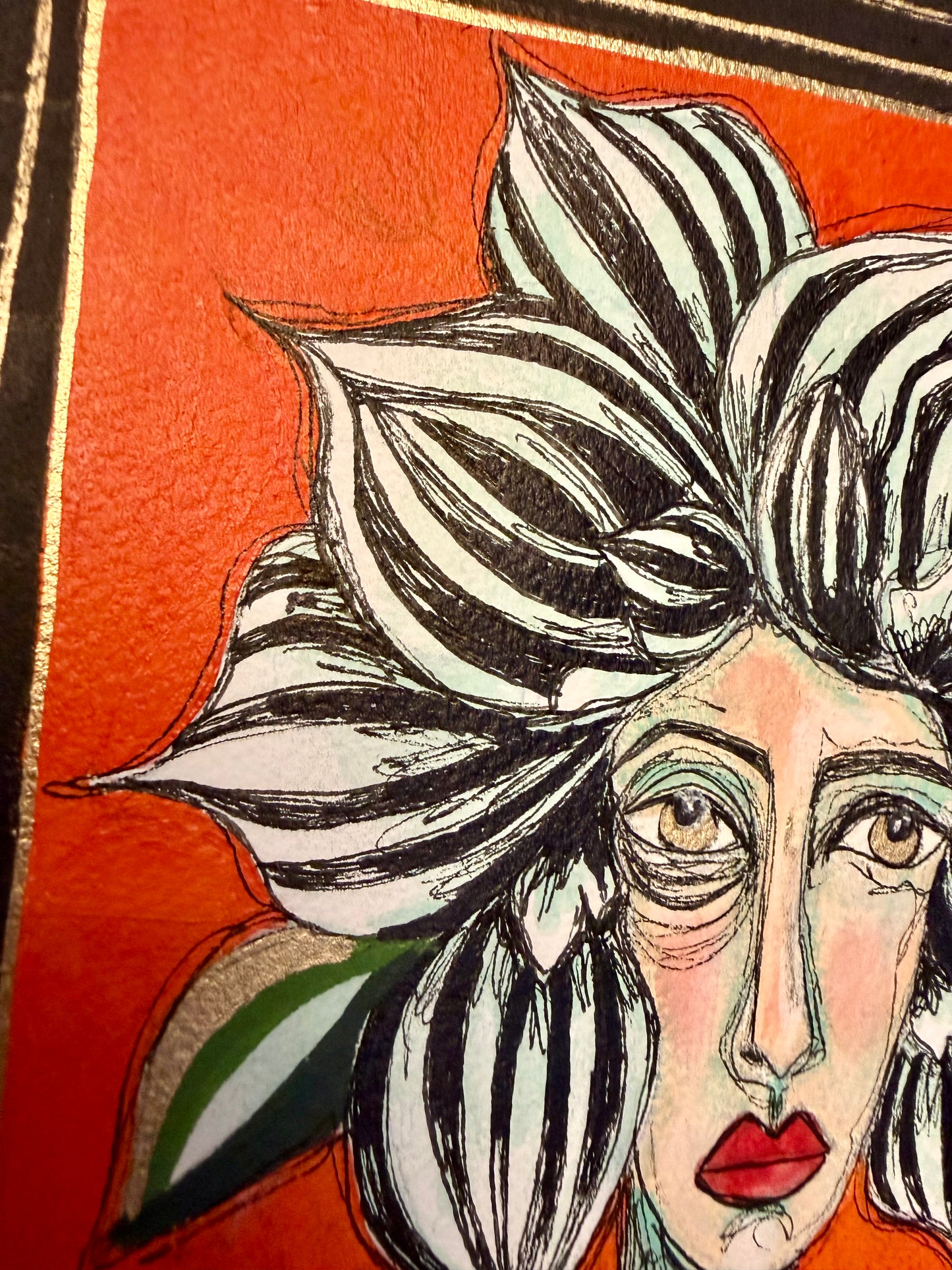 9x12”Original, signed painting on heavyweight archival paper. Abstract portrait-acrylic & ink, unframed.