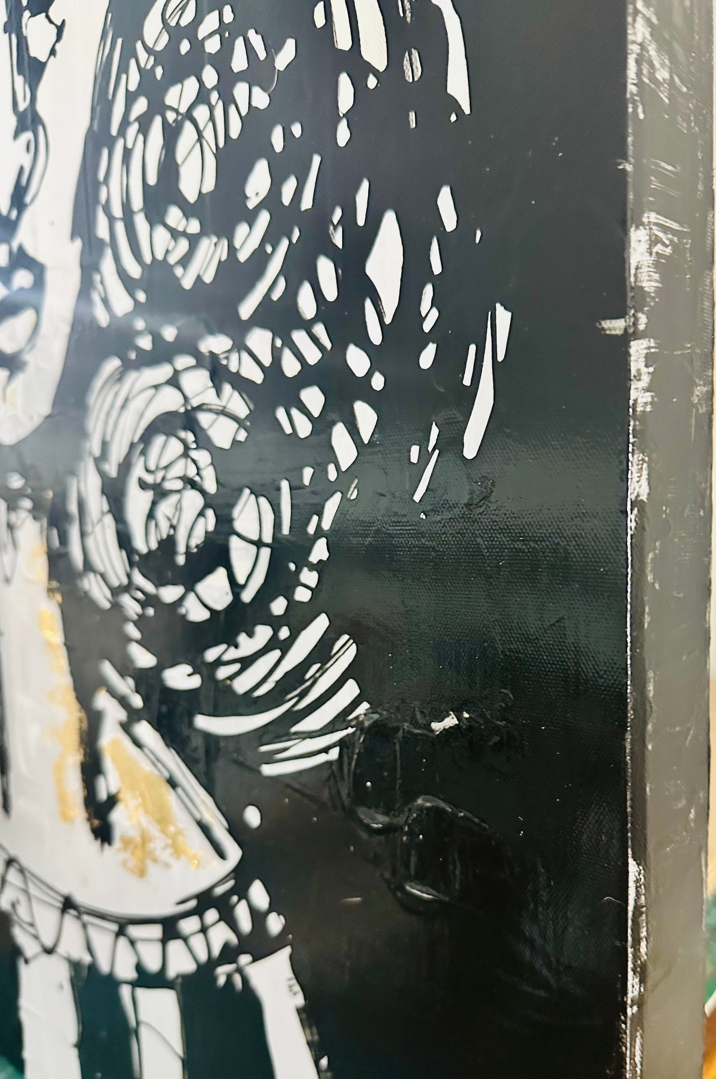 19x27” Original painting on gallery edge canvas Abstract,splatter, contour portrait.