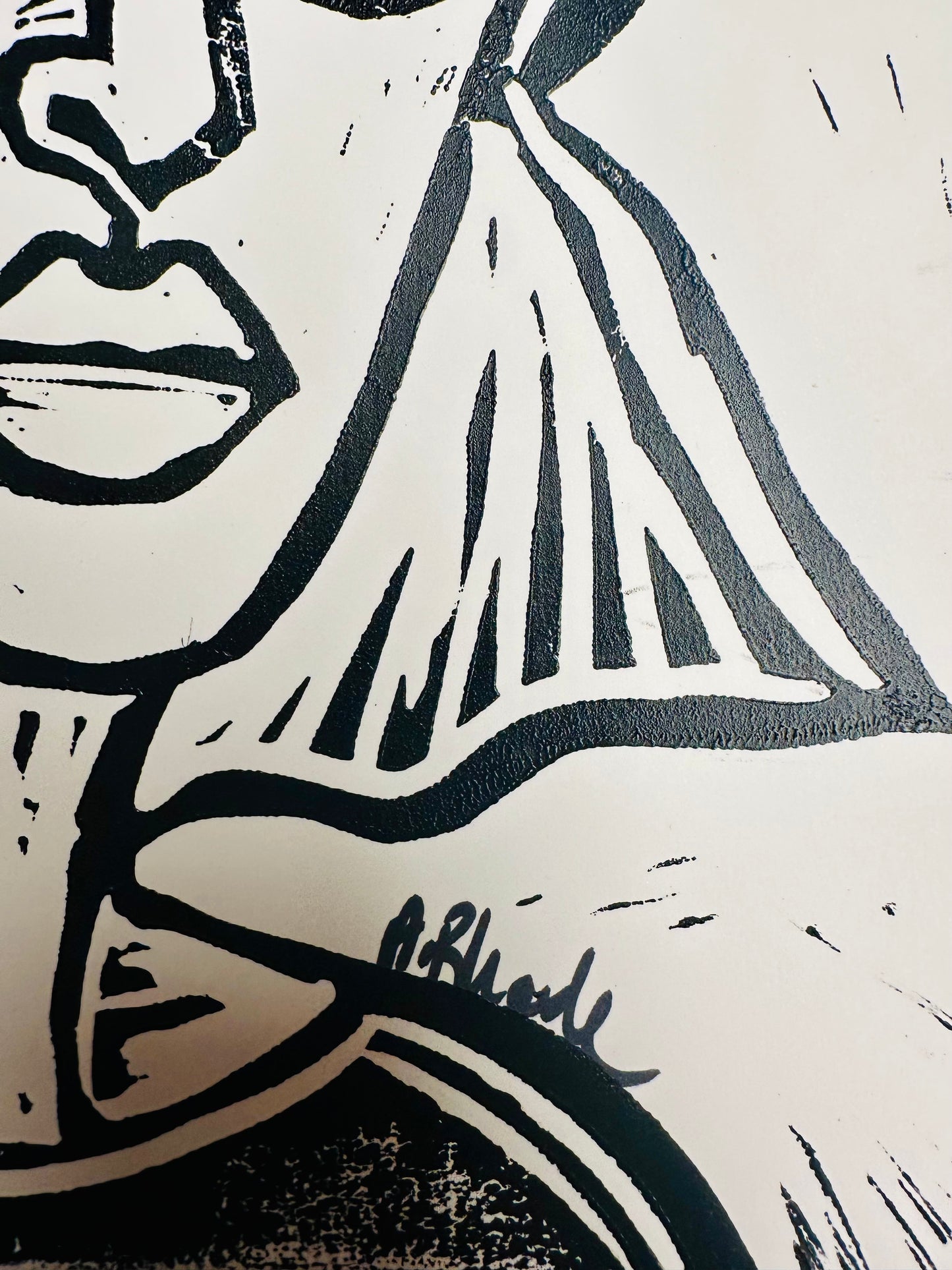 Original, hand-carved & pulled linocut block print - Unframed, 8x10 - Abstract Portrait.