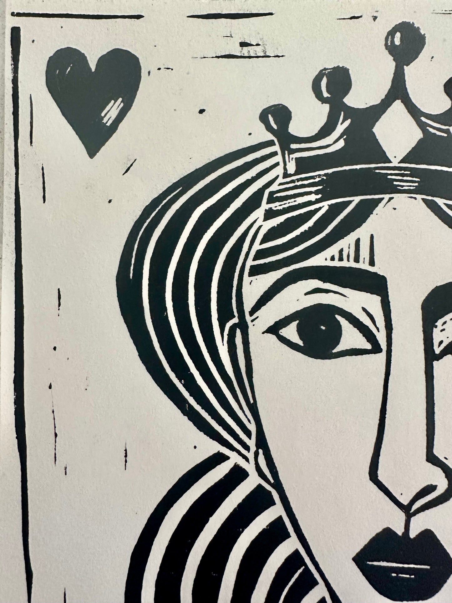 Original, hand-carved & pulled linocut block print - Unframed, 8x10 - Abstract Queen Portrait.