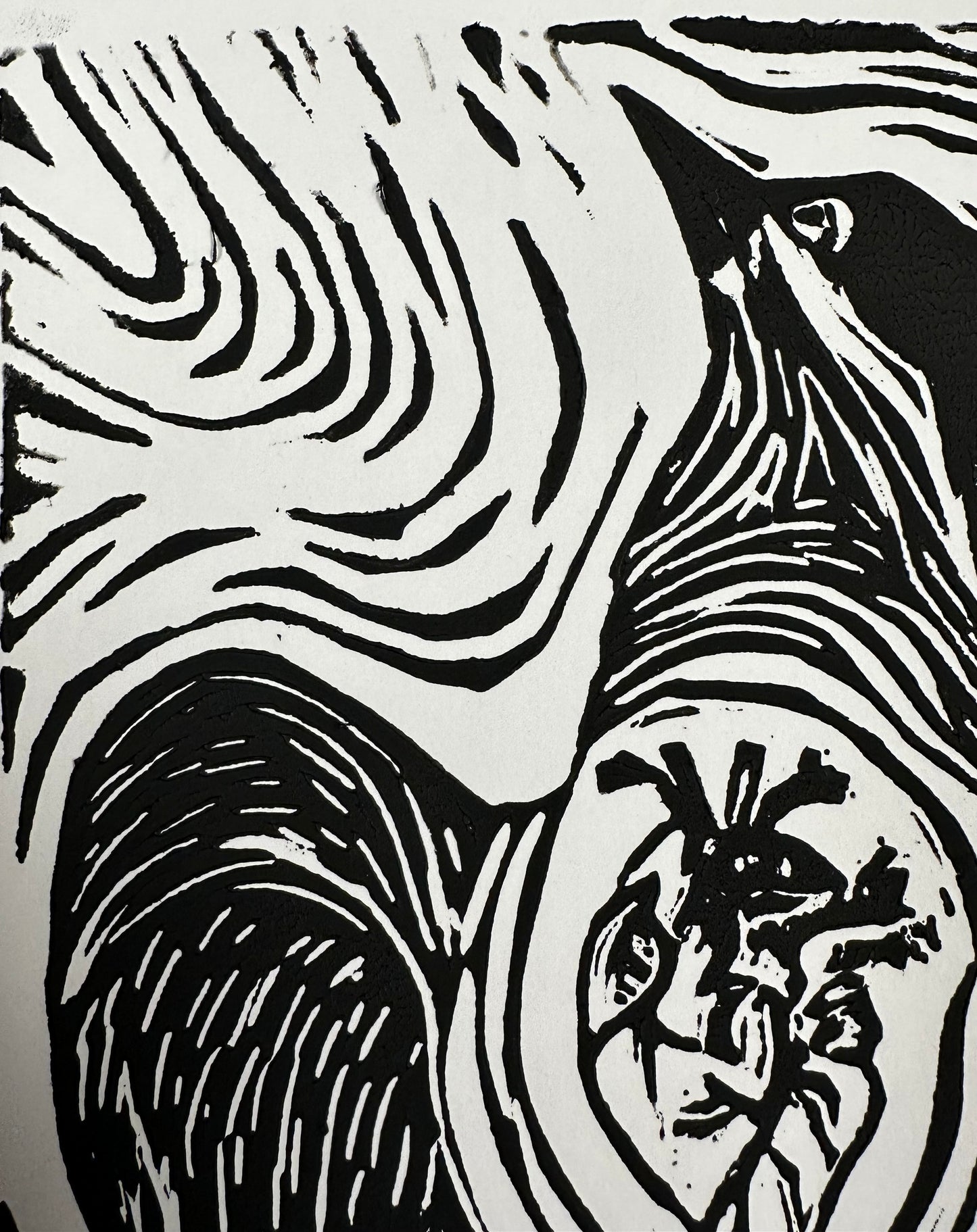 Original, hand-carved & pulled linocut block print - Unframed, 8x10 -Bird/heart