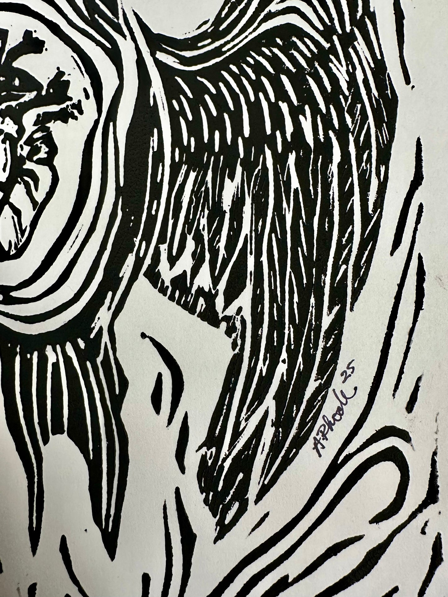 Original, hand-carved & pulled linocut block print - Unframed, 8x10 -Bird/heart