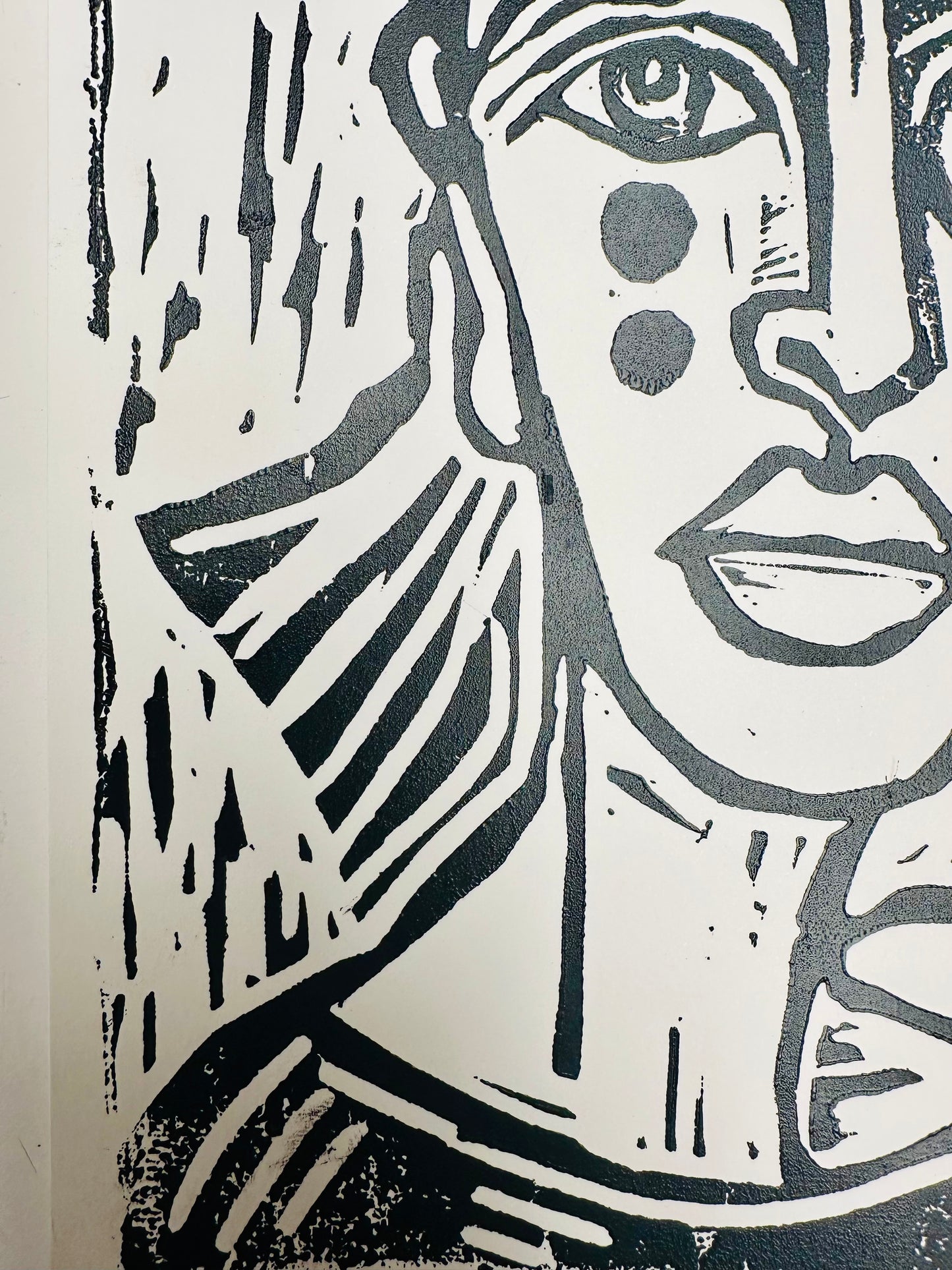 Original, hand-carved & pulled linocut block print - Unframed, 8x10 - Abstract Portrait.