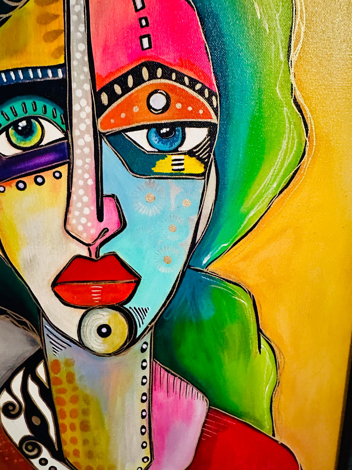Original painting on canvas in black frame 22x26 Abstract Portrait