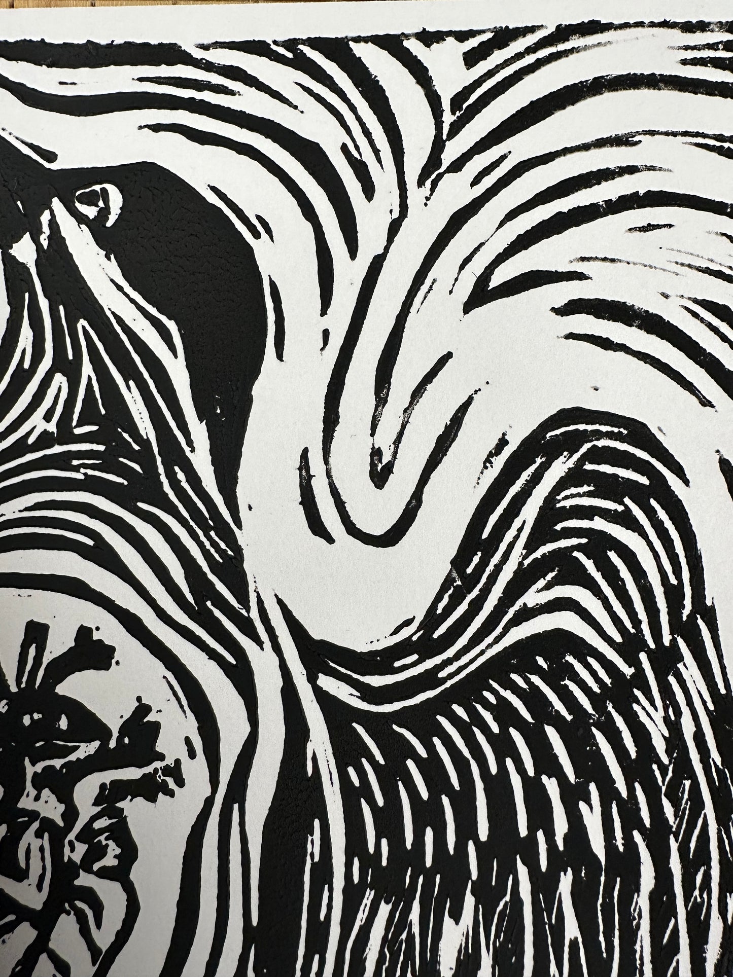 Original, hand-carved & pulled linocut block print - Unframed, 8x10 -Bird/heart