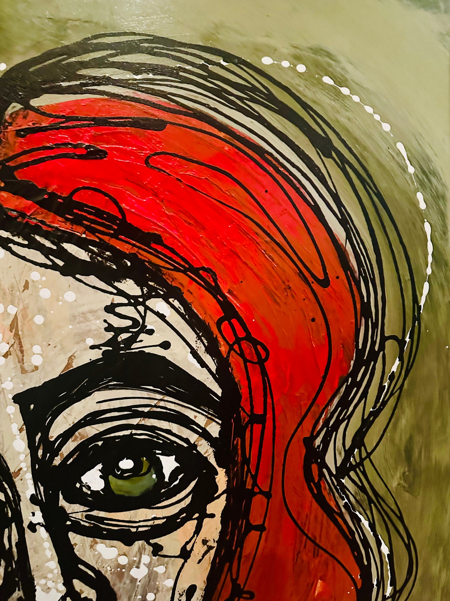 Large 40x60” Original painting on wide gallery edge canvas Abstract,splatter, contour portrait w/ mixed media