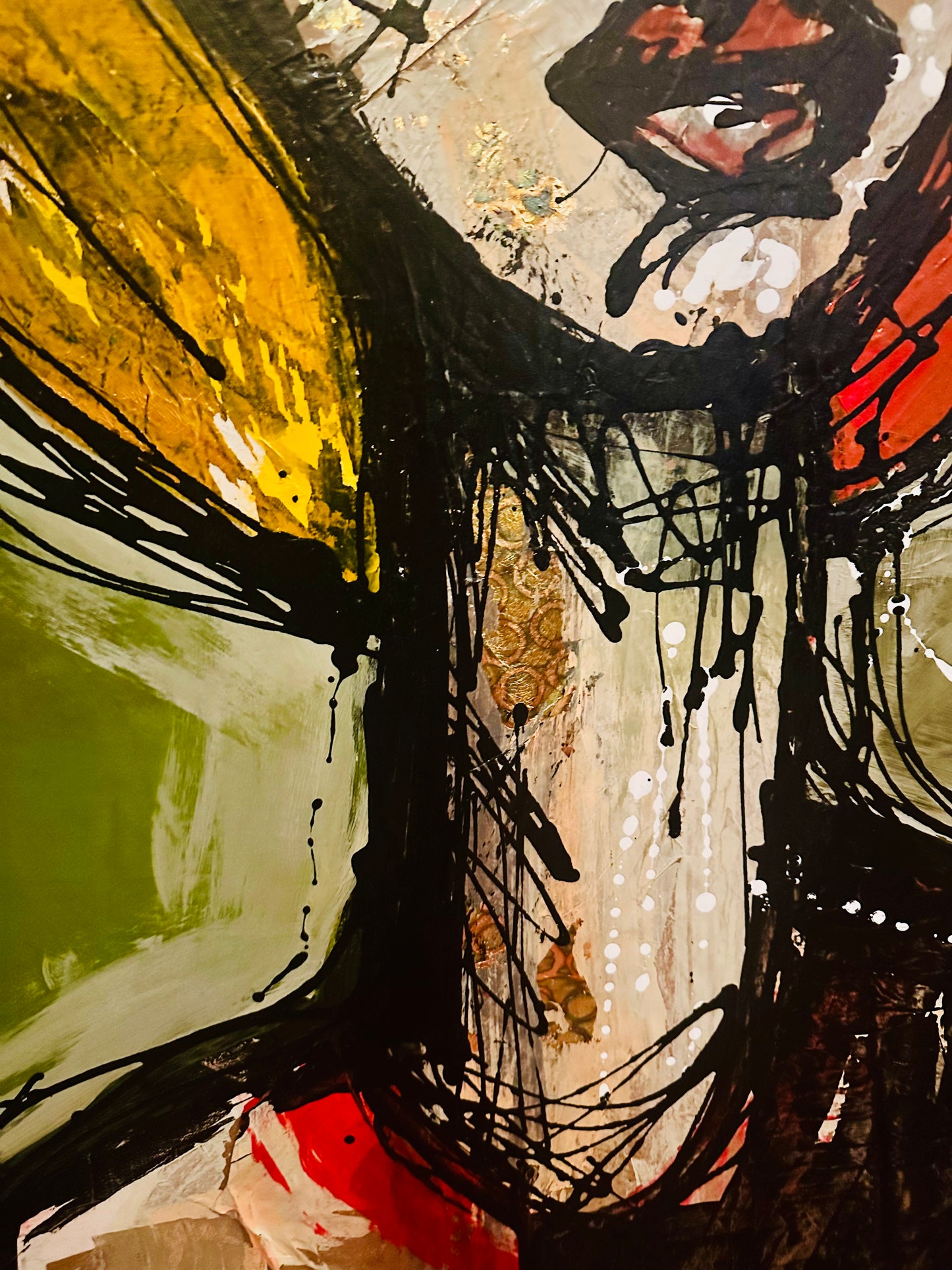 Large 40x60” Original painting on wide gallery edge canvas Abstract,splatter, contour portrait w/ mixed media
