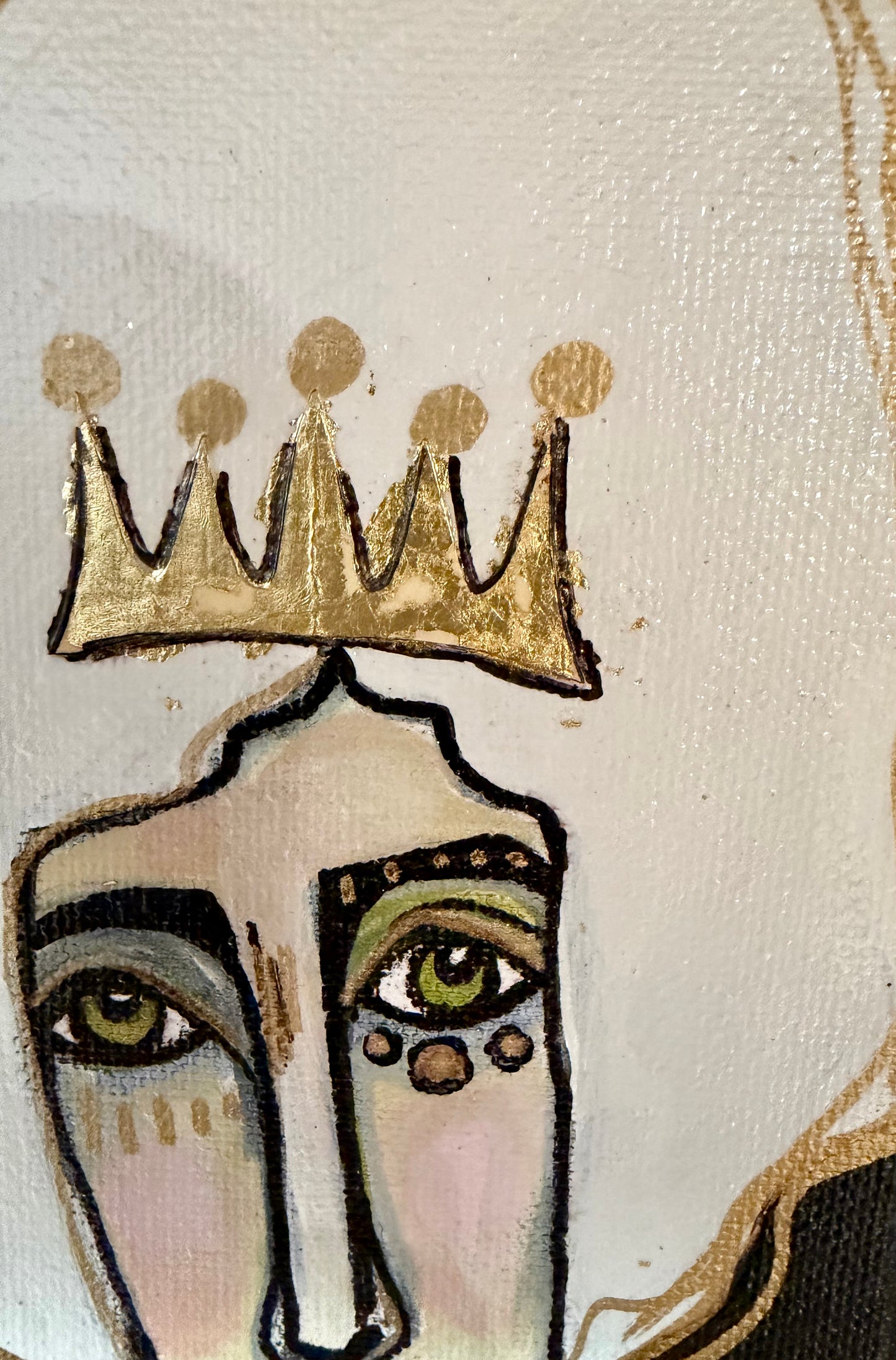 Original, signed mini /slender painting on canvas  Abstract portrait w/mixed media 4x12”