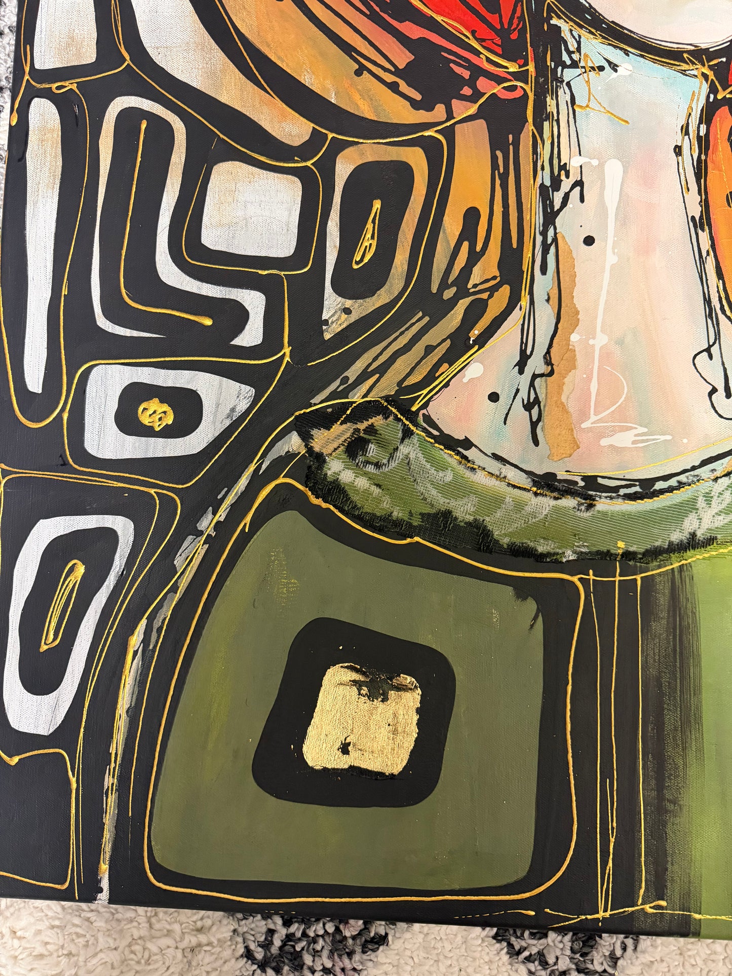 Original, signed painting-36x48” painted edge canvas: Abstract portrait with mixed media