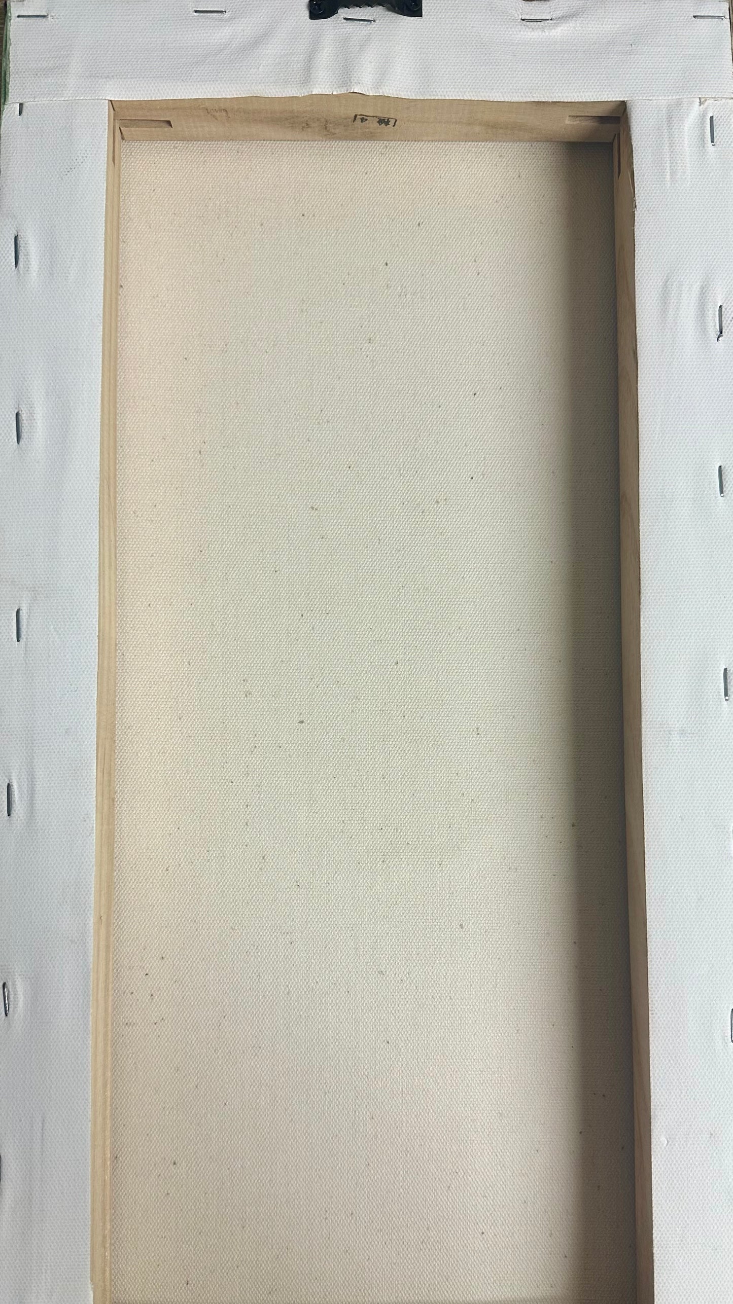 Original, signed painting-10x20” wide collage edge canvas: Abstract portrait w/ mixed media