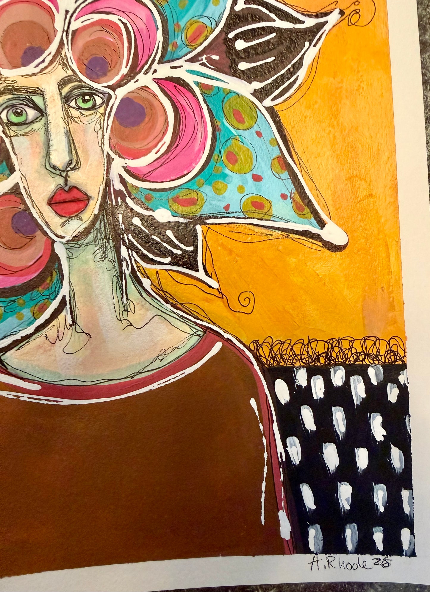 8x10” Original, signed painting on heavyweight archival paper. Abstract portrait-acrylic & ink, unframed.