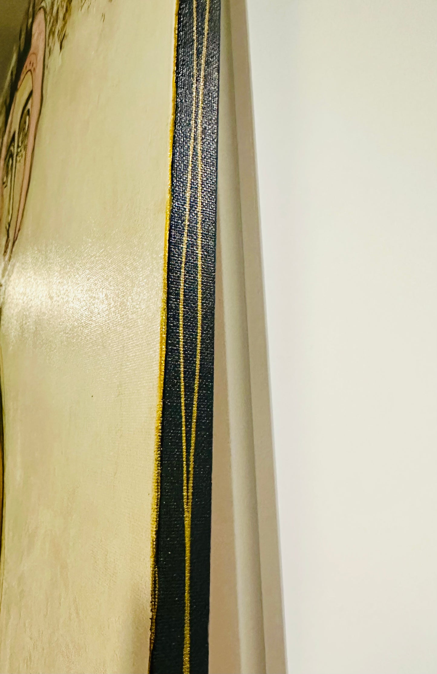 Original, signed painting-24x48”- black edge canvas: Abstract portrait w/ mixed media - ‘Black Crown’