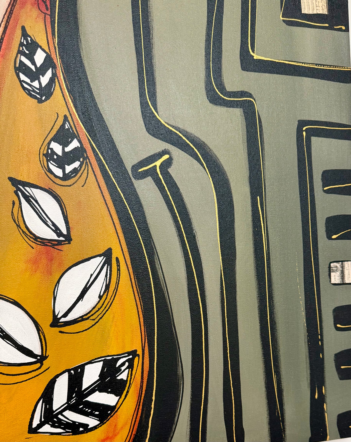 48x60” Original signed painting-wide gallery edge canvas Abstract contour queen portrait w/ mixed media