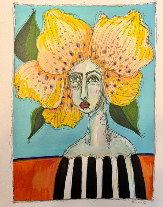 8x10” Original, signed painting on heavyweight archival paper. Abstract portrait-acrylic & ink, unframed.