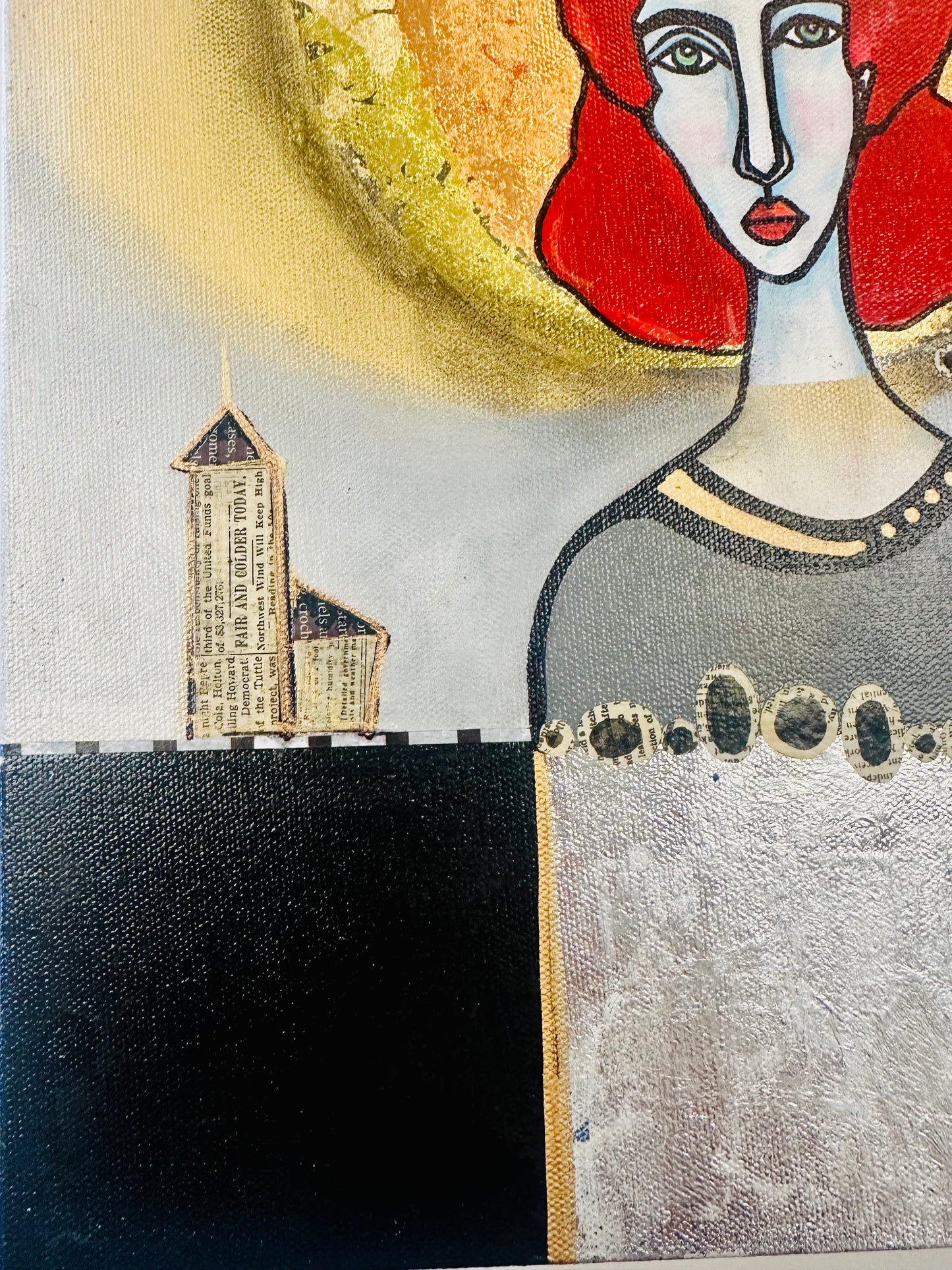 Original, signed painting-14x18” painted edge canvas: Abstract portrait w/ mixed media