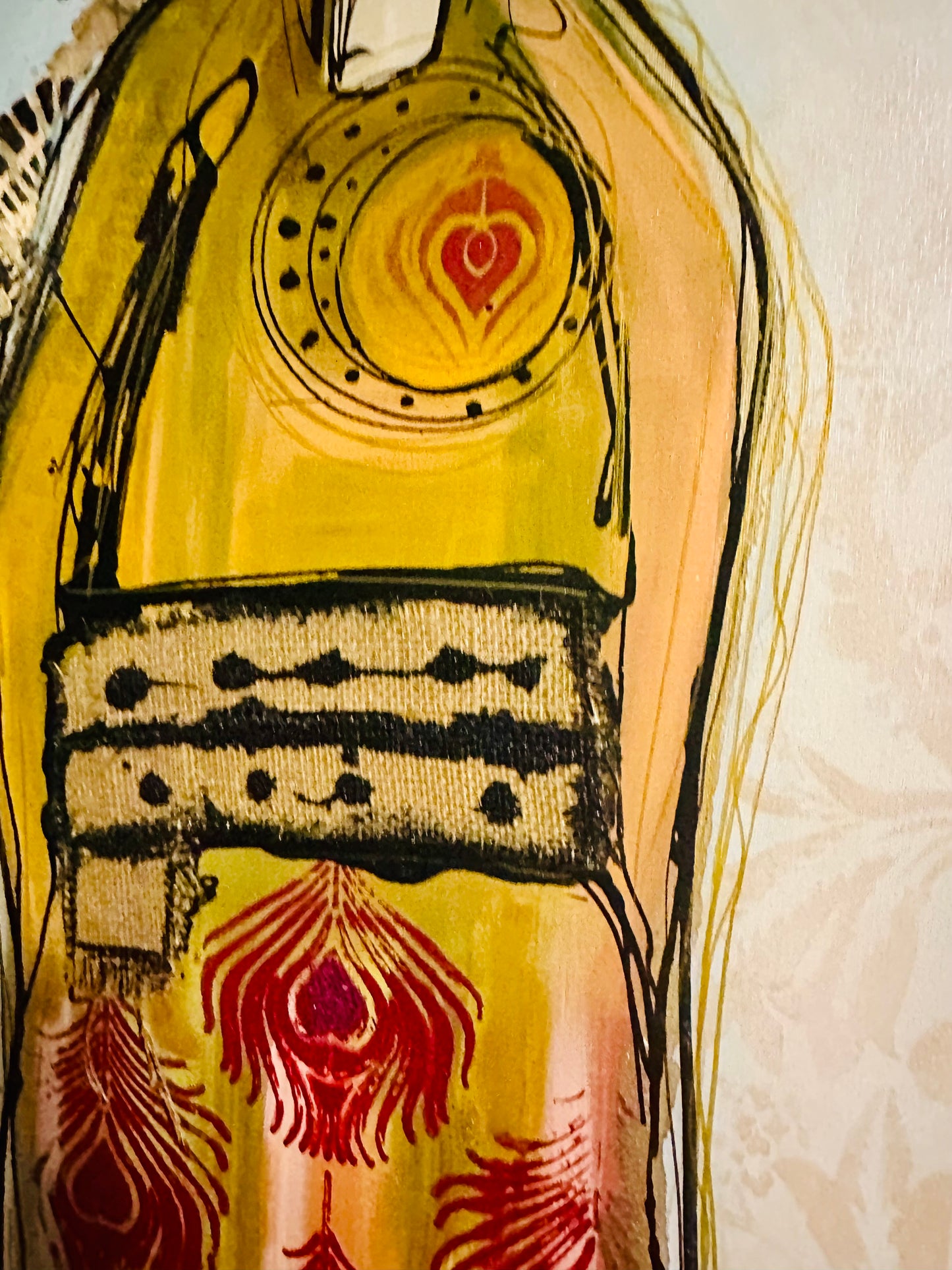 Original, signed painting-24x48”- black edge canvas: Abstract portrait w/ mixed media - ‘Black Crown’