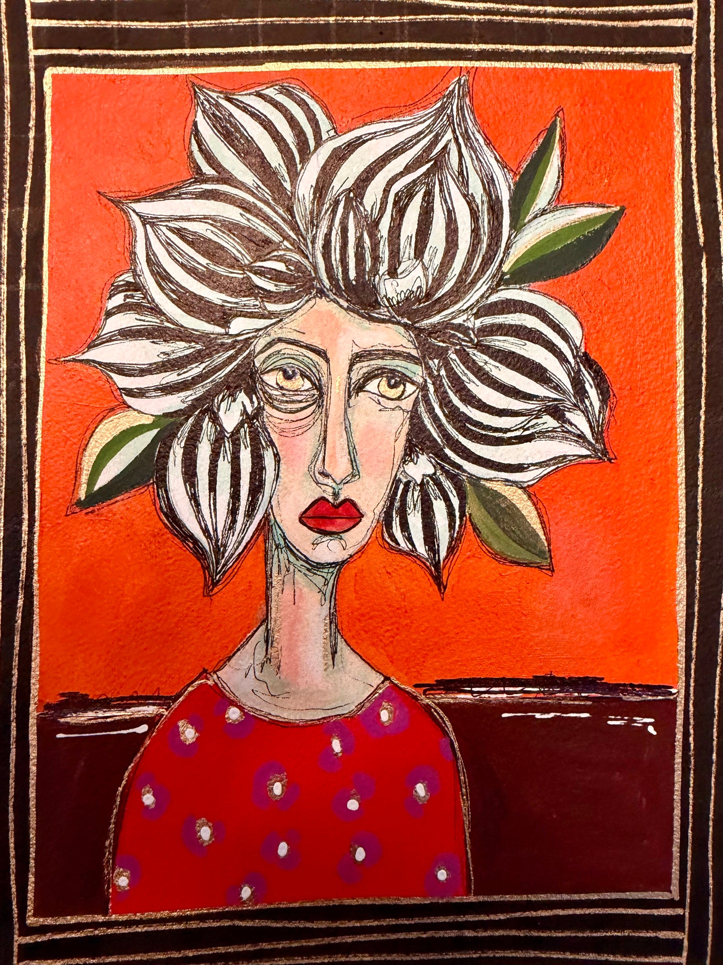 9x12”Original, signed painting on heavyweight archival paper. Abstract portrait-acrylic & ink, unframed.