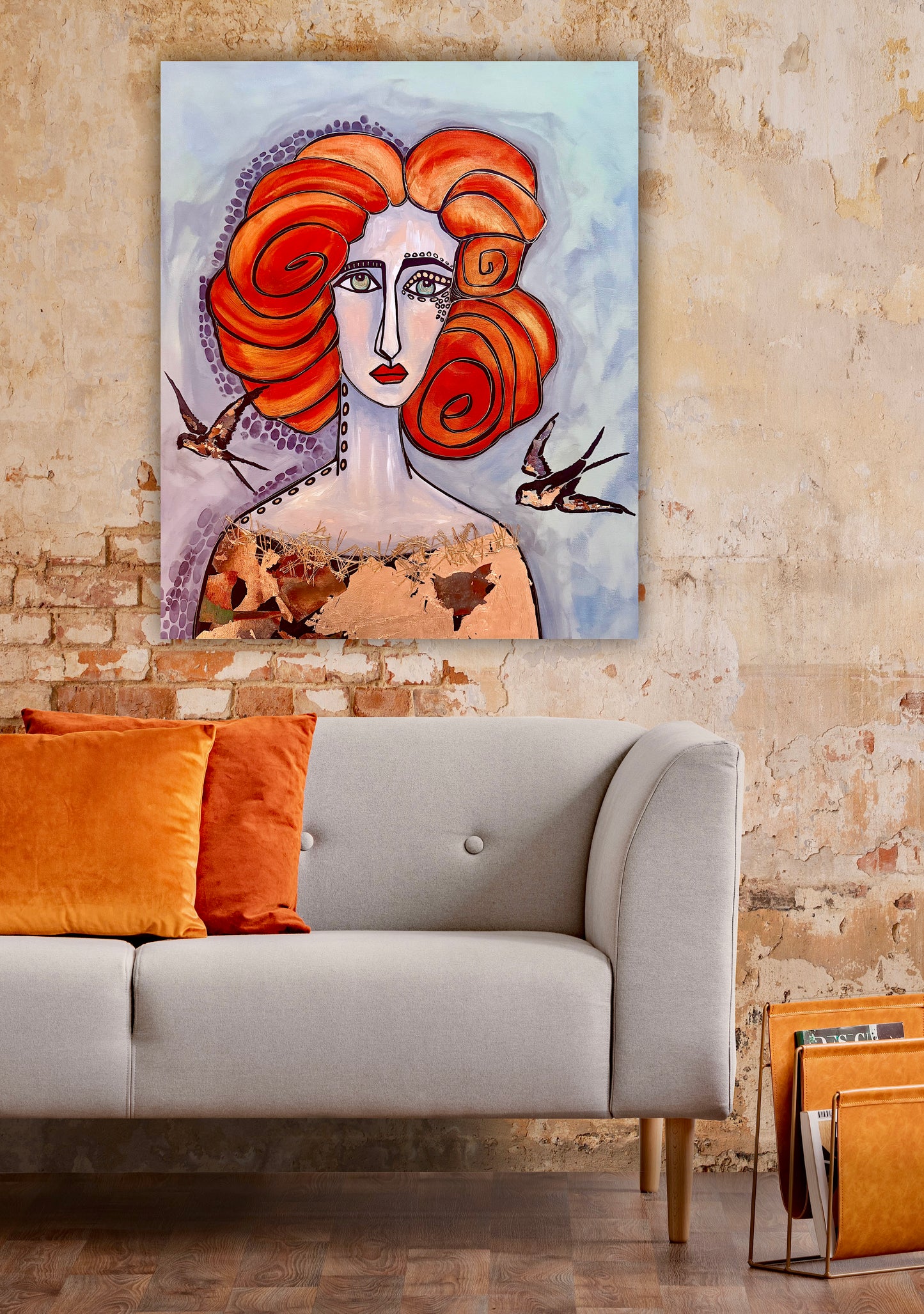 Original, signed painting-24x30” painted edge canvas: Abstract portrait w/ mixed media