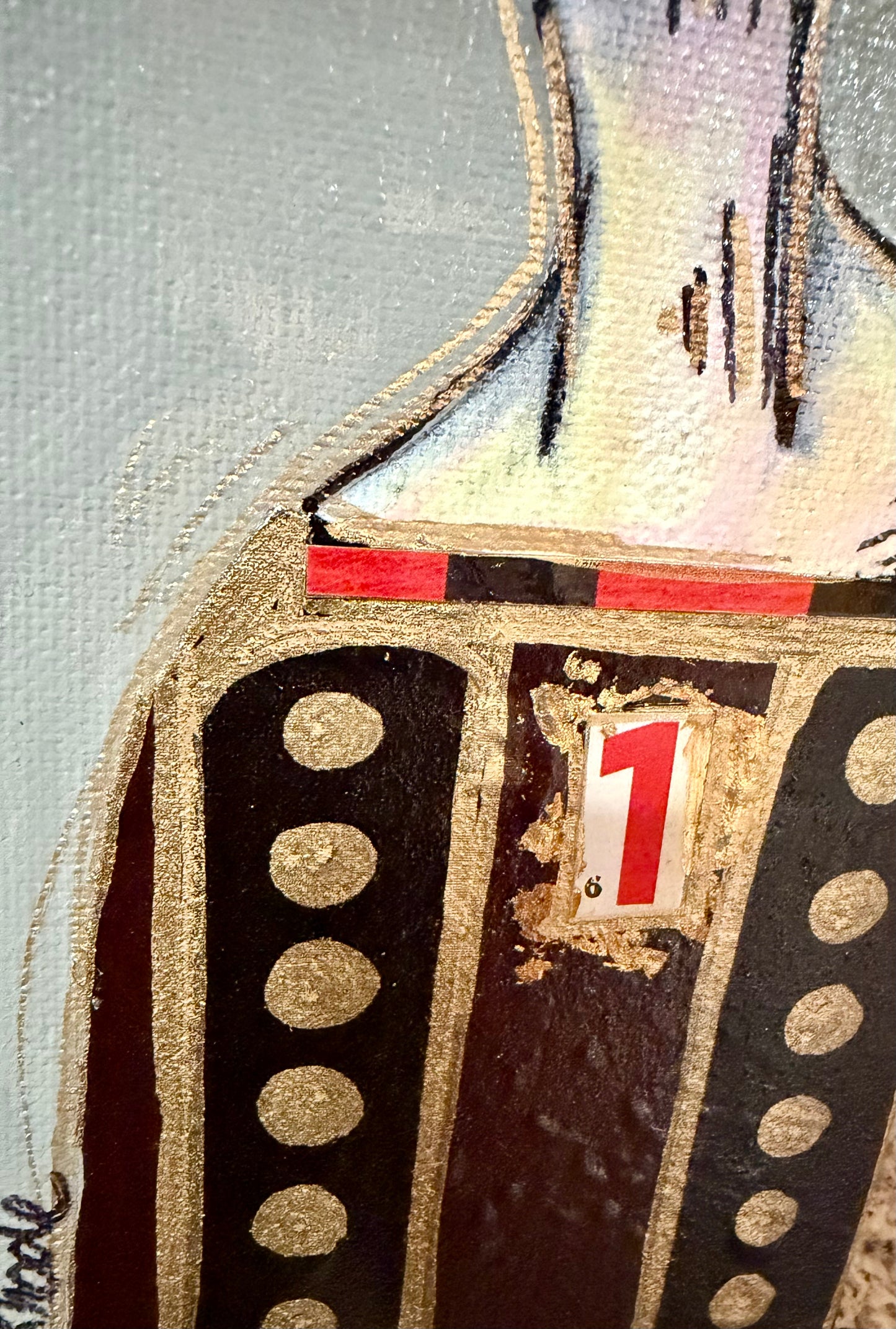 Original, signed mini /slender painting on canvas  Abstract portrait w/mixed media 4x12”