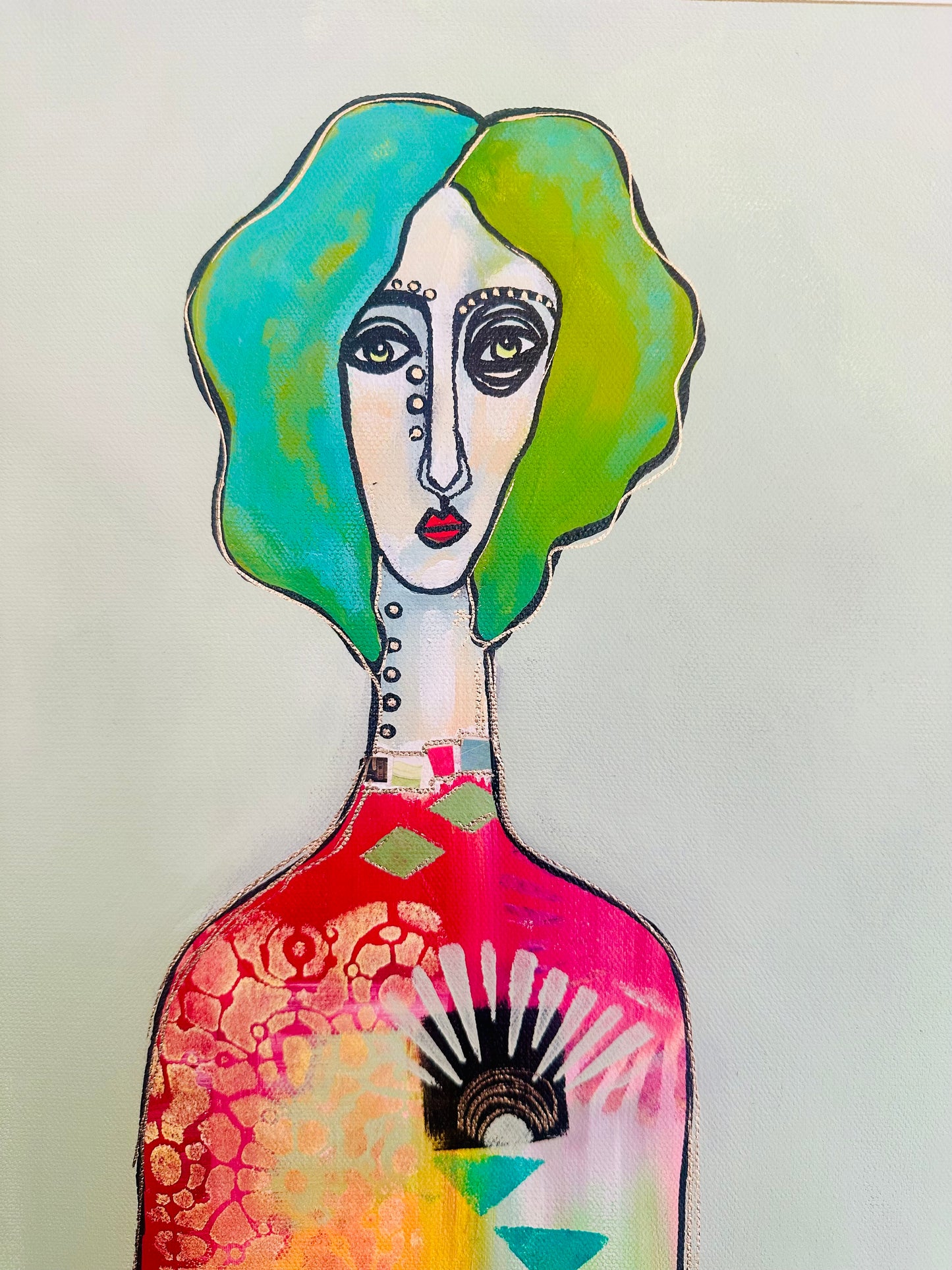 Original, signed painting-18x24” painted edge canvas: Abstract portrait w/ mixed media