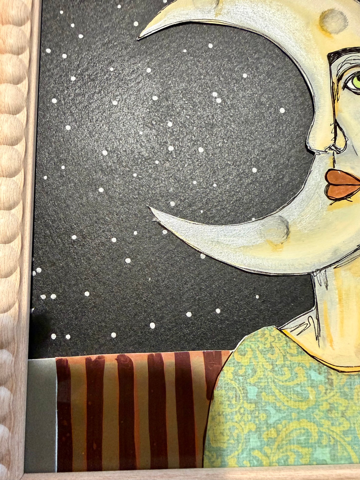 Original,signed small painting/mixed media collage portrait on board in simple frame 9x11 (Copy)