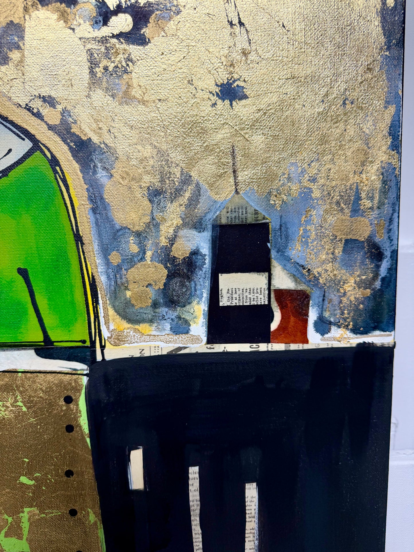 Original, signed painting-24x36” collaged edge canvas: Abstract portrait w/ mixed media