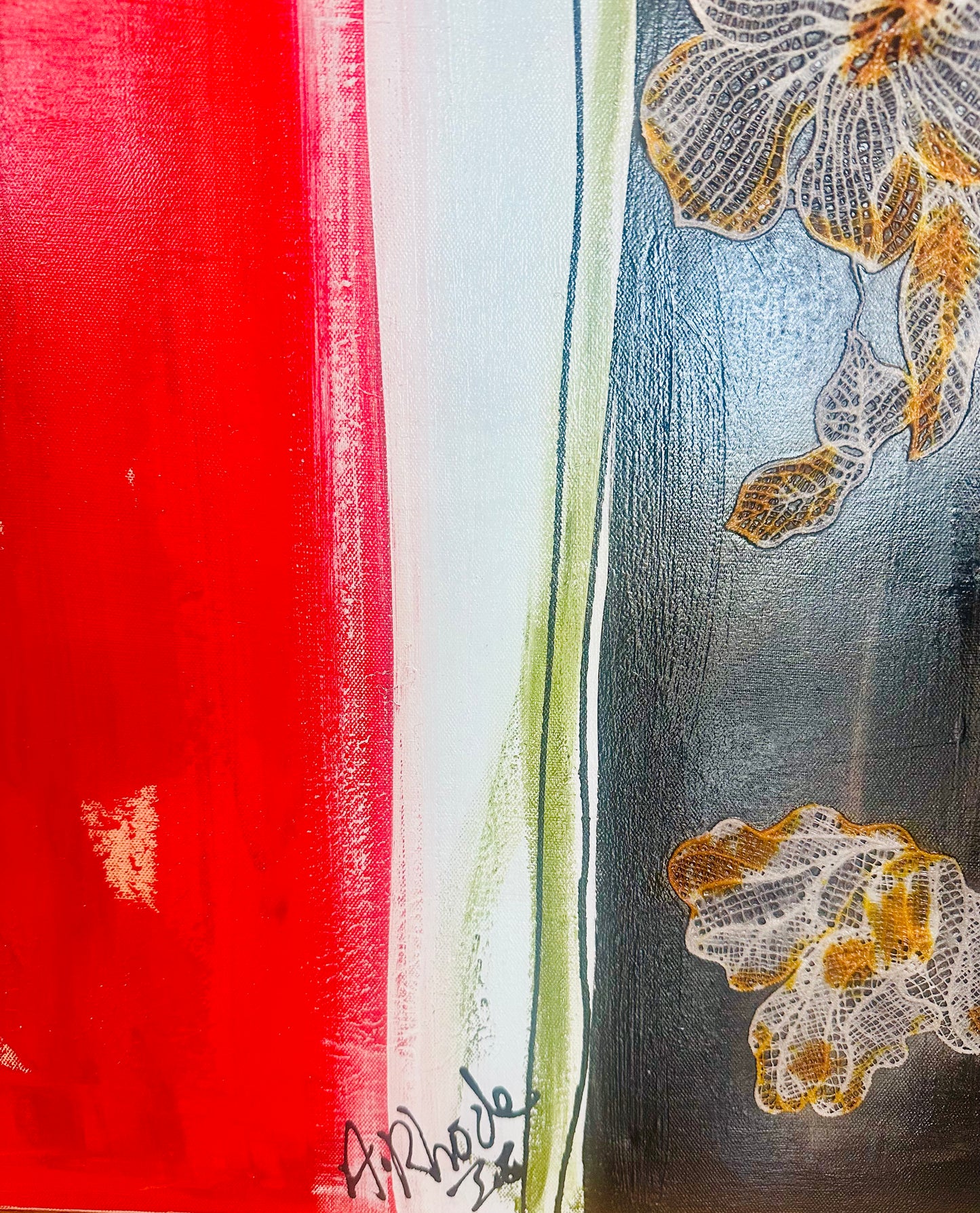 Original, signed painting-36x60” wide edge gallery canvas: Abstract portrait w/ mixed media