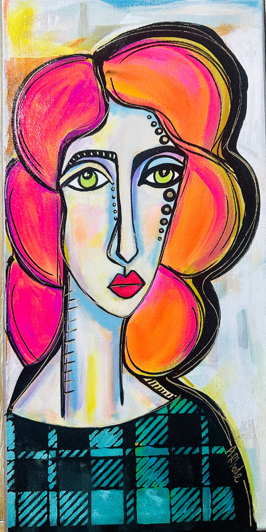 Original, signed painting-10x20” black edge canvas: Abstract portrait