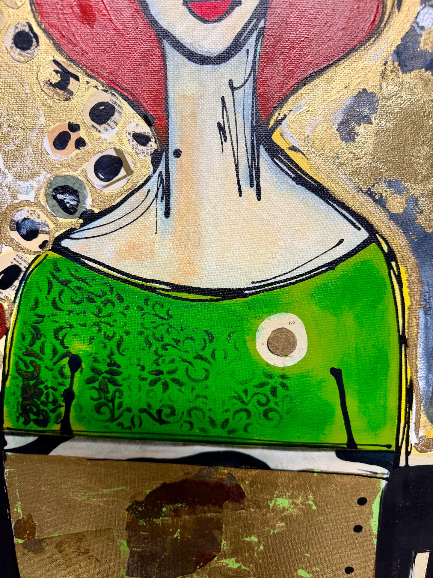 Original, signed painting-24x36” collaged edge canvas: Abstract portrait w/ mixed media