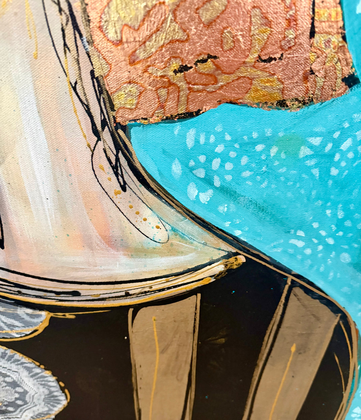 36x48 Original signed painting-wide gallery edge canvas Abstract portrait, acrylic w/mixed media collage