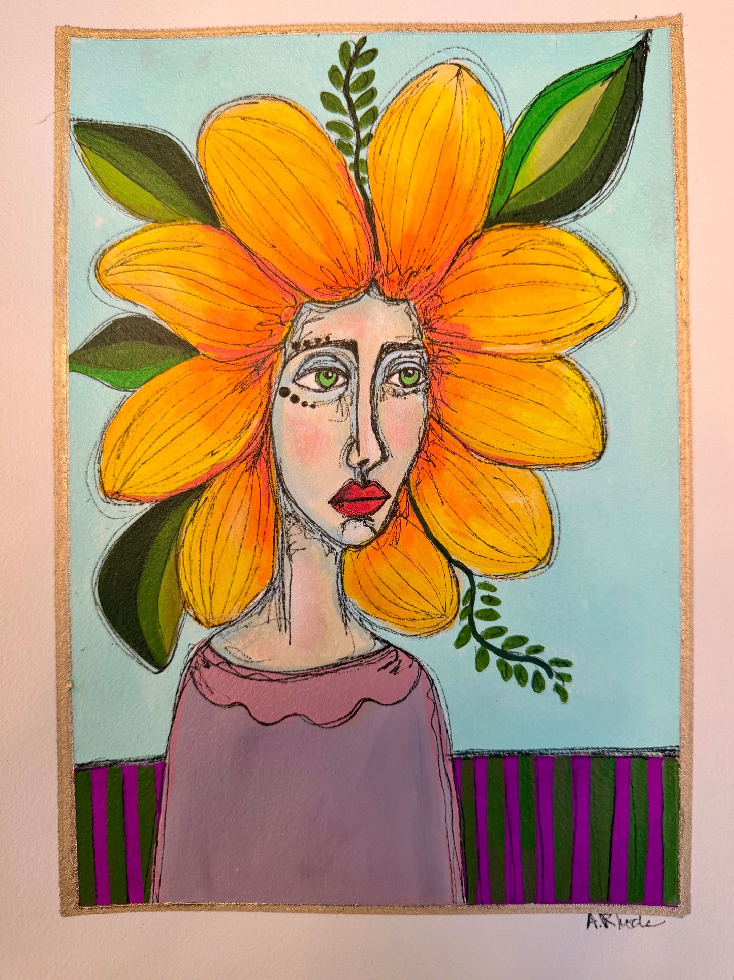 9x12”Original, signed painting on heavyweight archival paper. Abstract portrait-acrylic & ink, unframed.