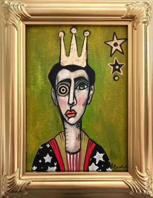 Original,signed mini painting on canvas board in gold frame 7x9