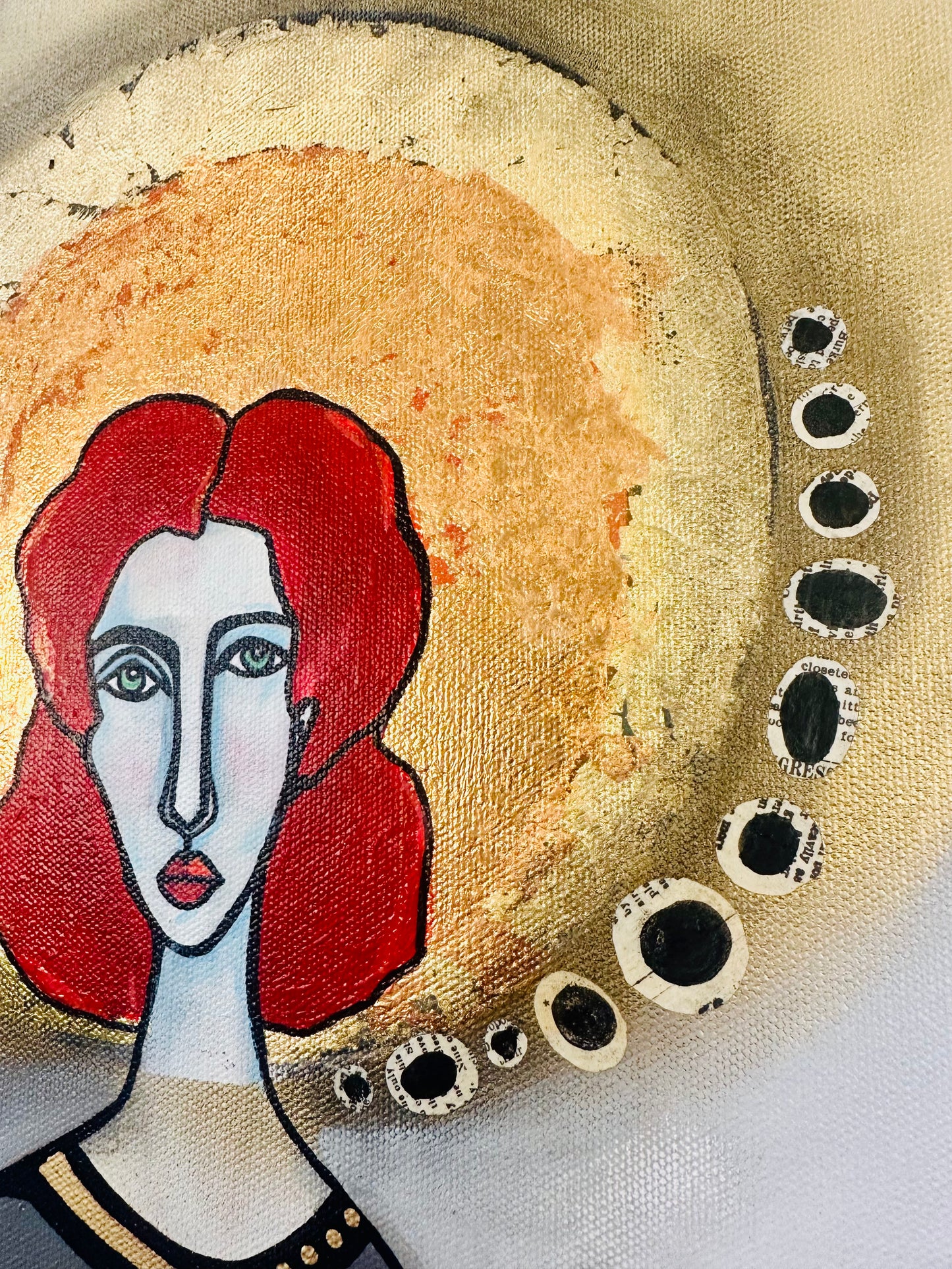 Original, signed painting-14x18” painted edge canvas: Abstract portrait w/ mixed media