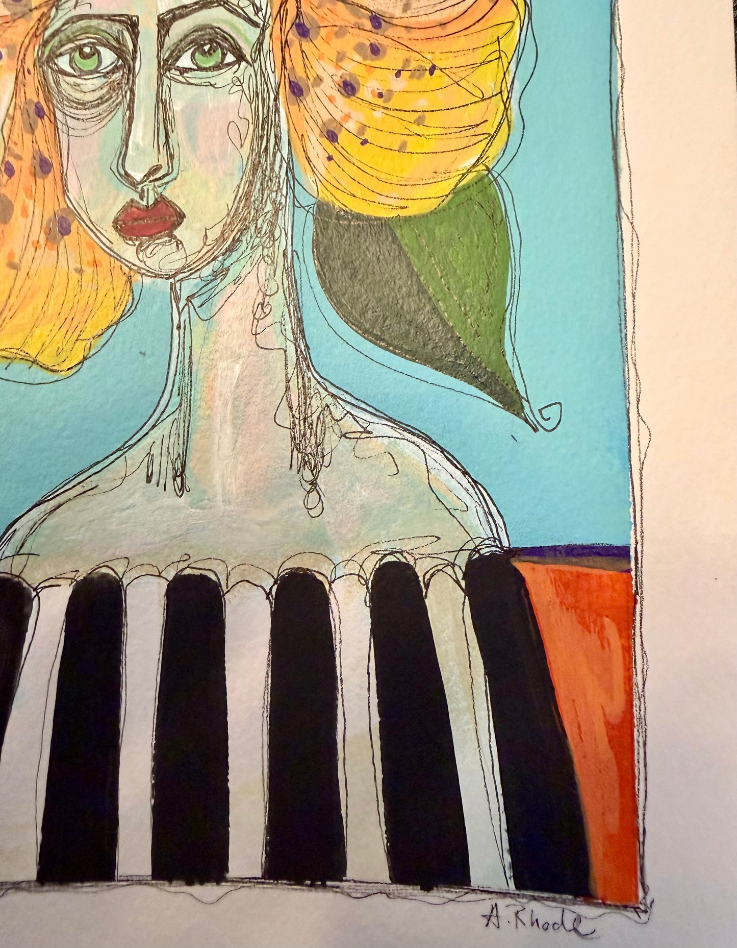 8x10” Original, signed painting on heavyweight archival paper. Abstract portrait-acrylic & ink, unframed.