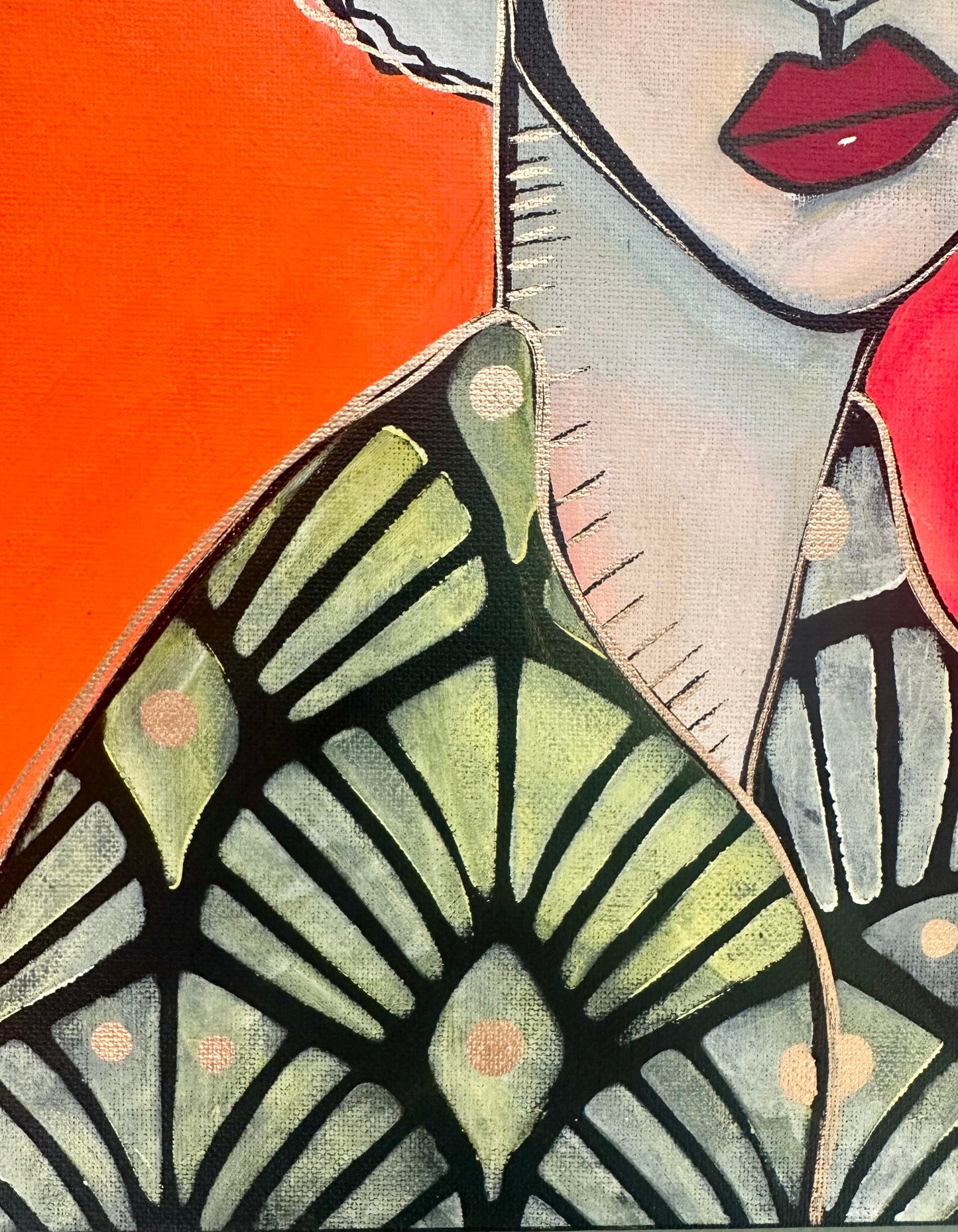 Original, signed painting on painted edge canvas  Abstract portrait w/mixed media 14x18