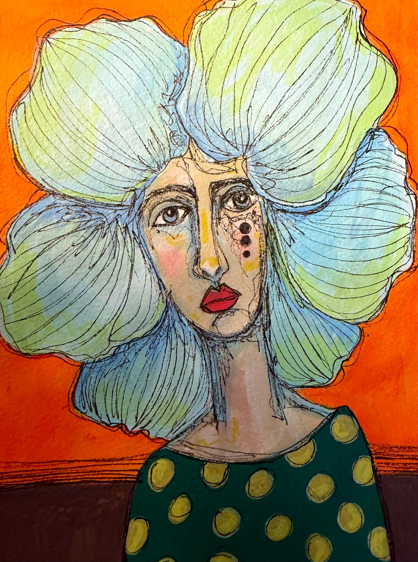 8x10” Original, signed painting on heavyweight archival paper. Abstract portrait-acrylic & ink, unframed.