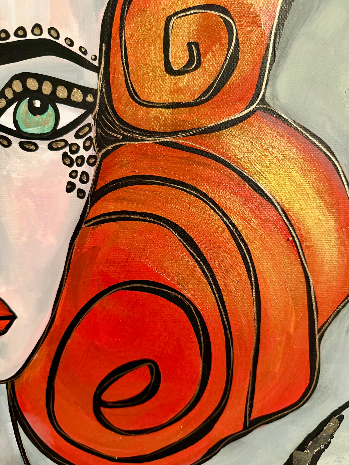 Original, signed painting-24x30” painted edge canvas: Abstract portrait w/ mixed media