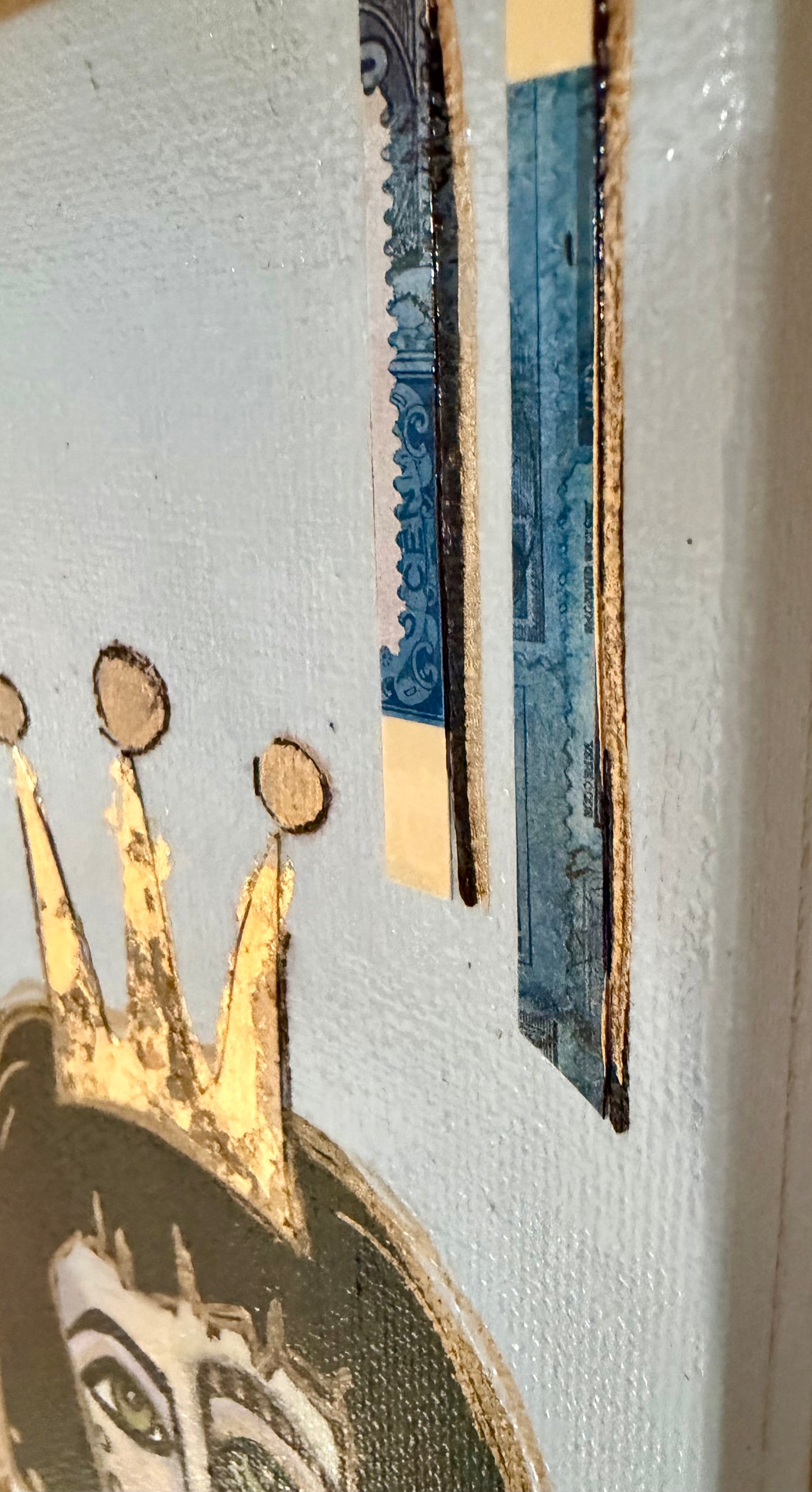 Original, signed mini /slender painting on canvas  Abstract portrait w/mixed media 4x12”