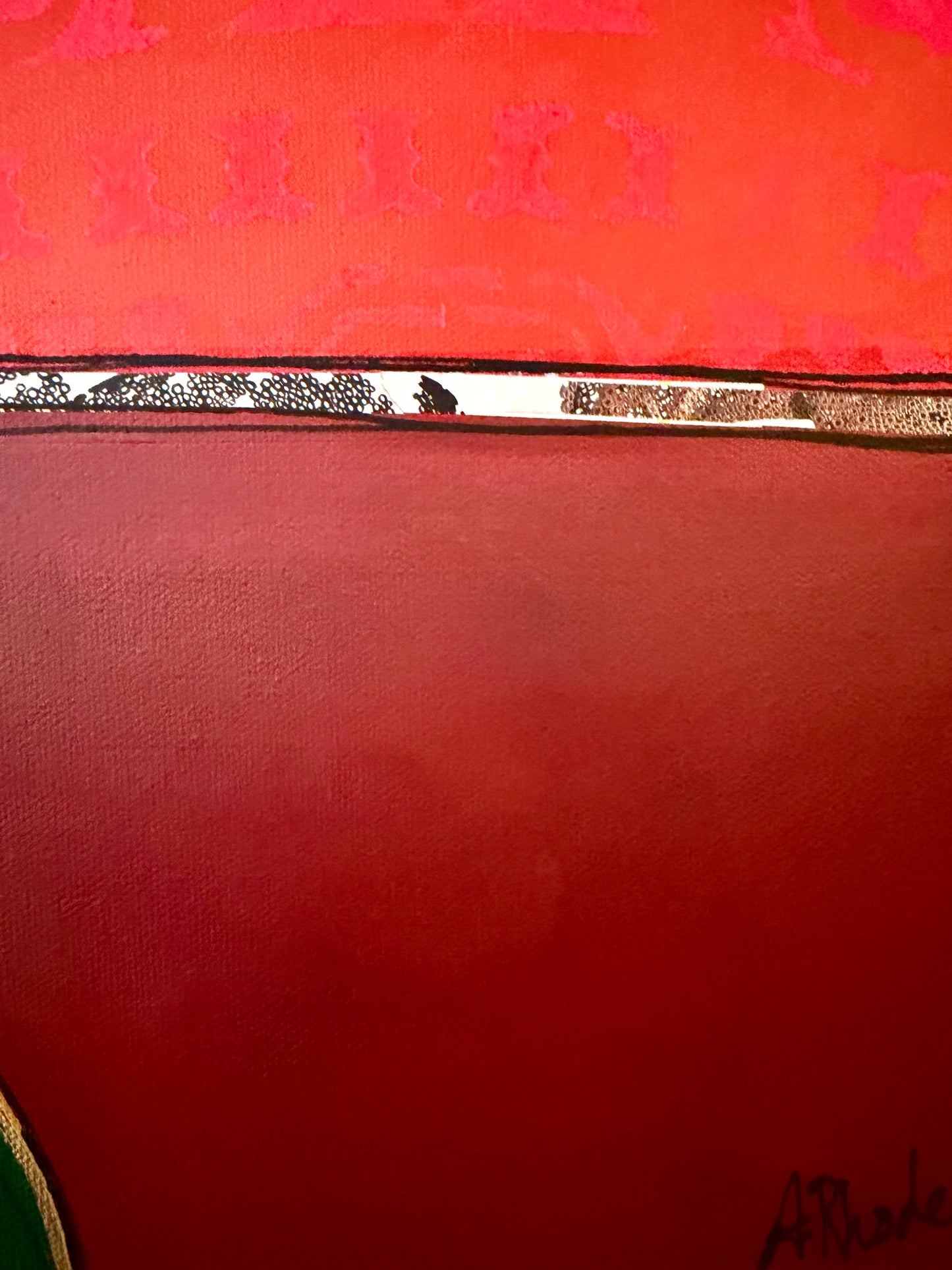 Original, signed painting-20x20”wide edge canvas: Abstract portrait with flowers/mixed media.