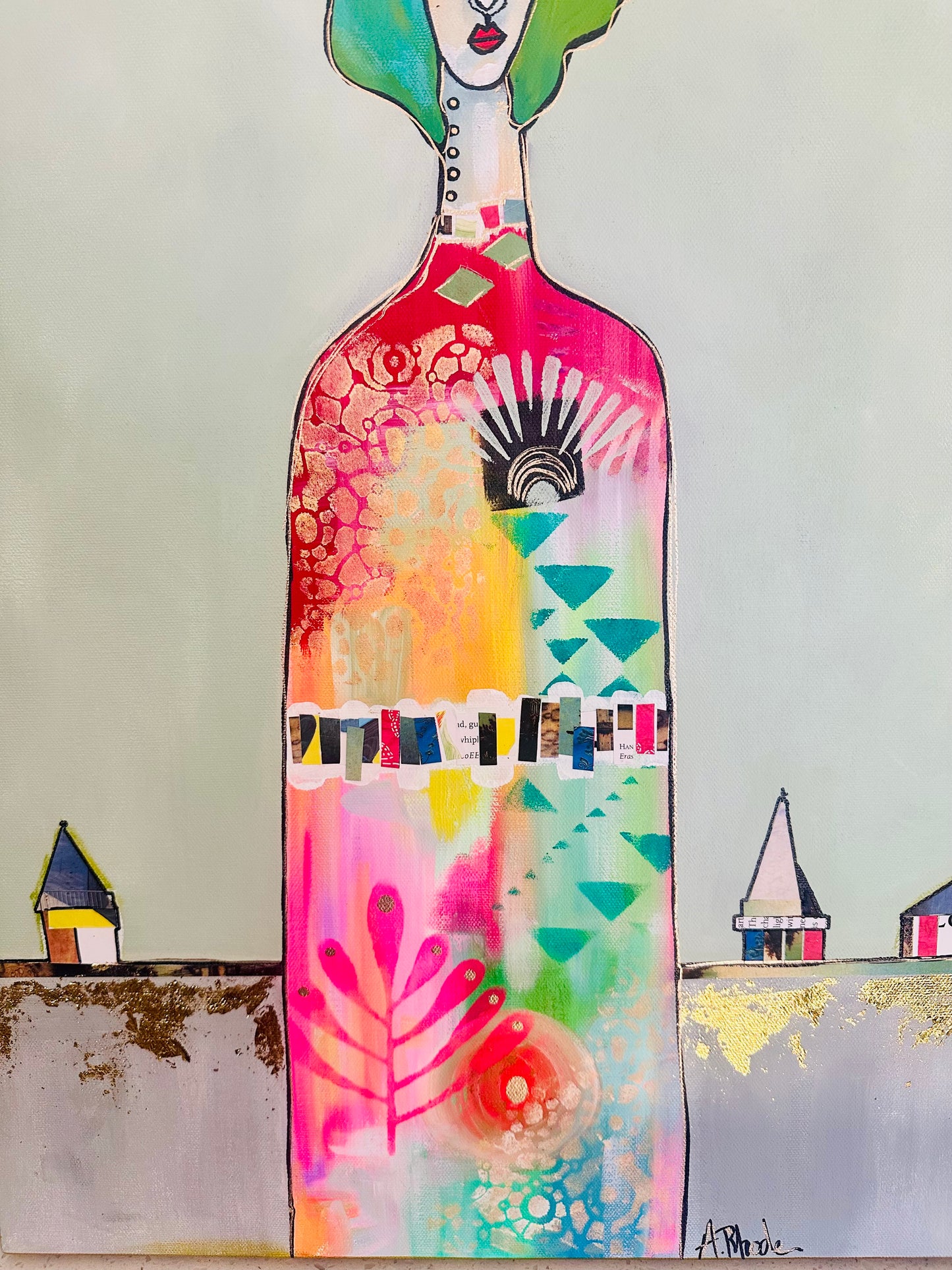 Original, signed painting-18x24” painted edge canvas: Abstract portrait w/ mixed media